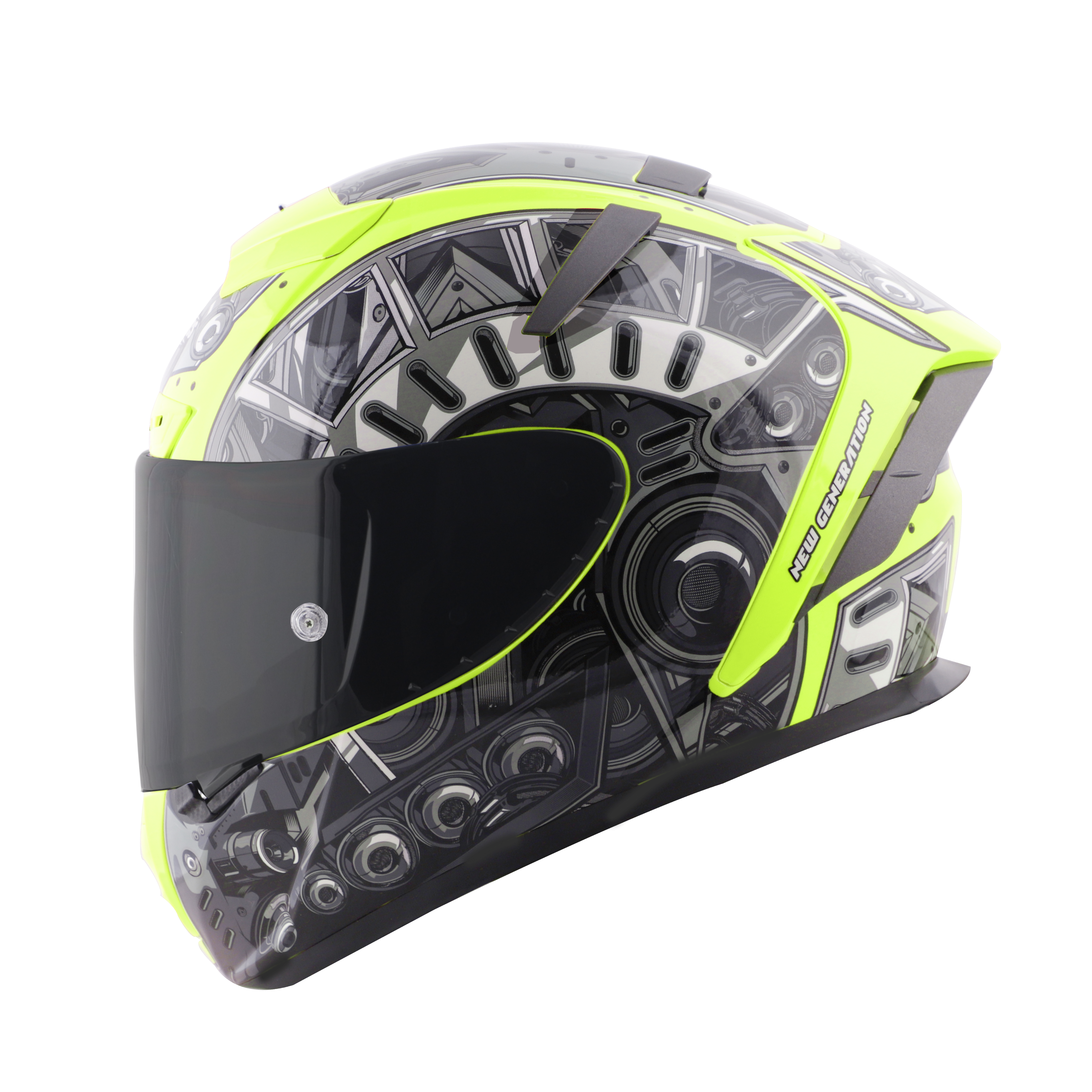 SA-2 TERMINATOR 2.0 GLOSSY FLUO NEON WITH GREY FITTED WITH CLEAR VISOR EXTRA SMOKE VISOR FREE (WITH ANTI-FOG SHIELD HOLDER) 