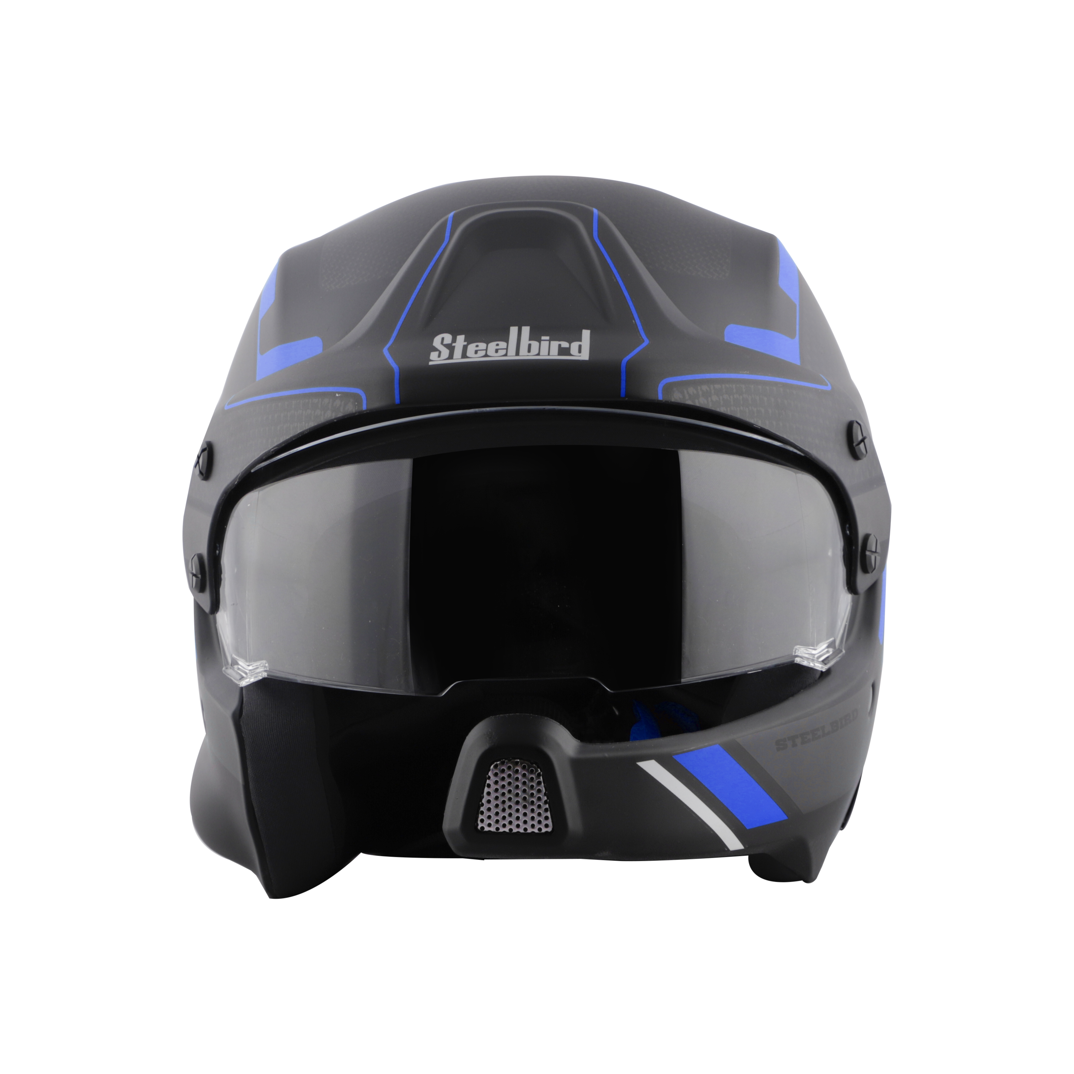 Steelbird 7Wings Rally Beat Open Face ISI Certified Off Road Helmet (Matt Black Blue With Clear Visor)