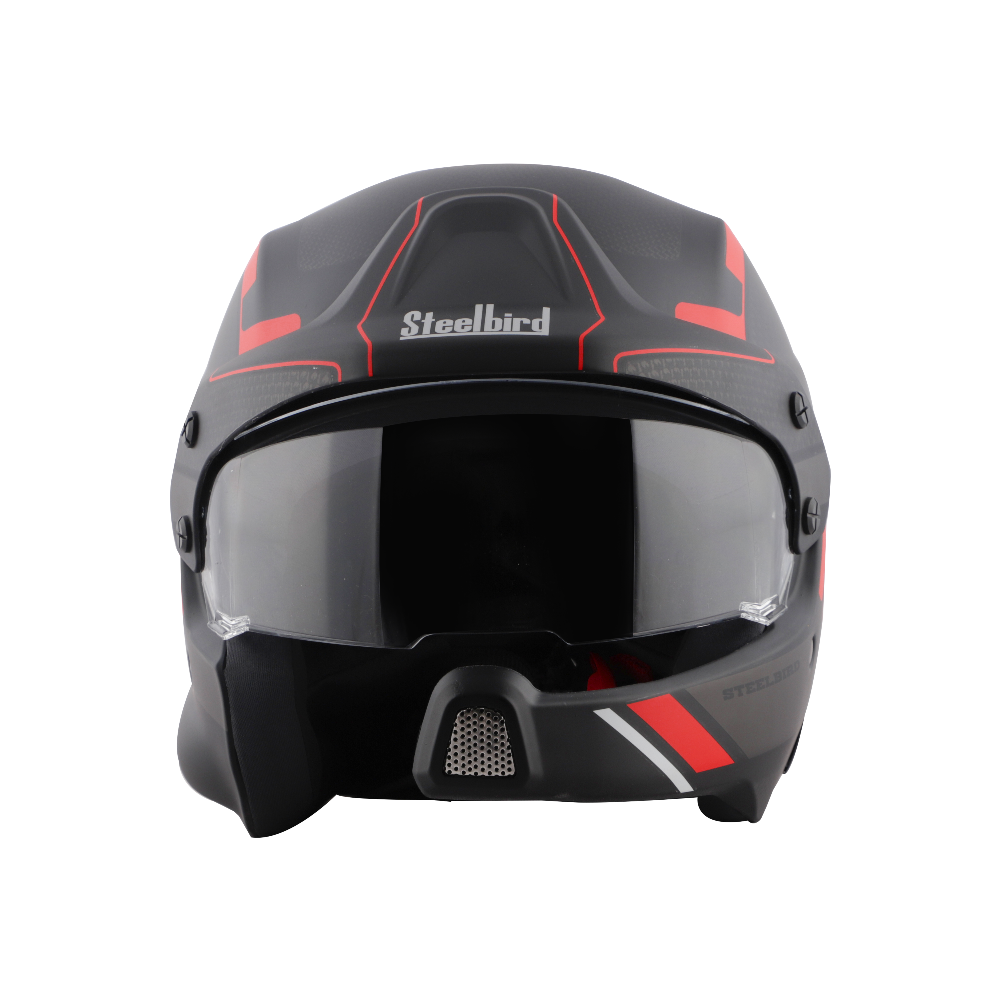 Steelbird 7Wings Rally Beat Open Face ISI Certified Off Road Helmet (Matt Black Red With Clear Visor)