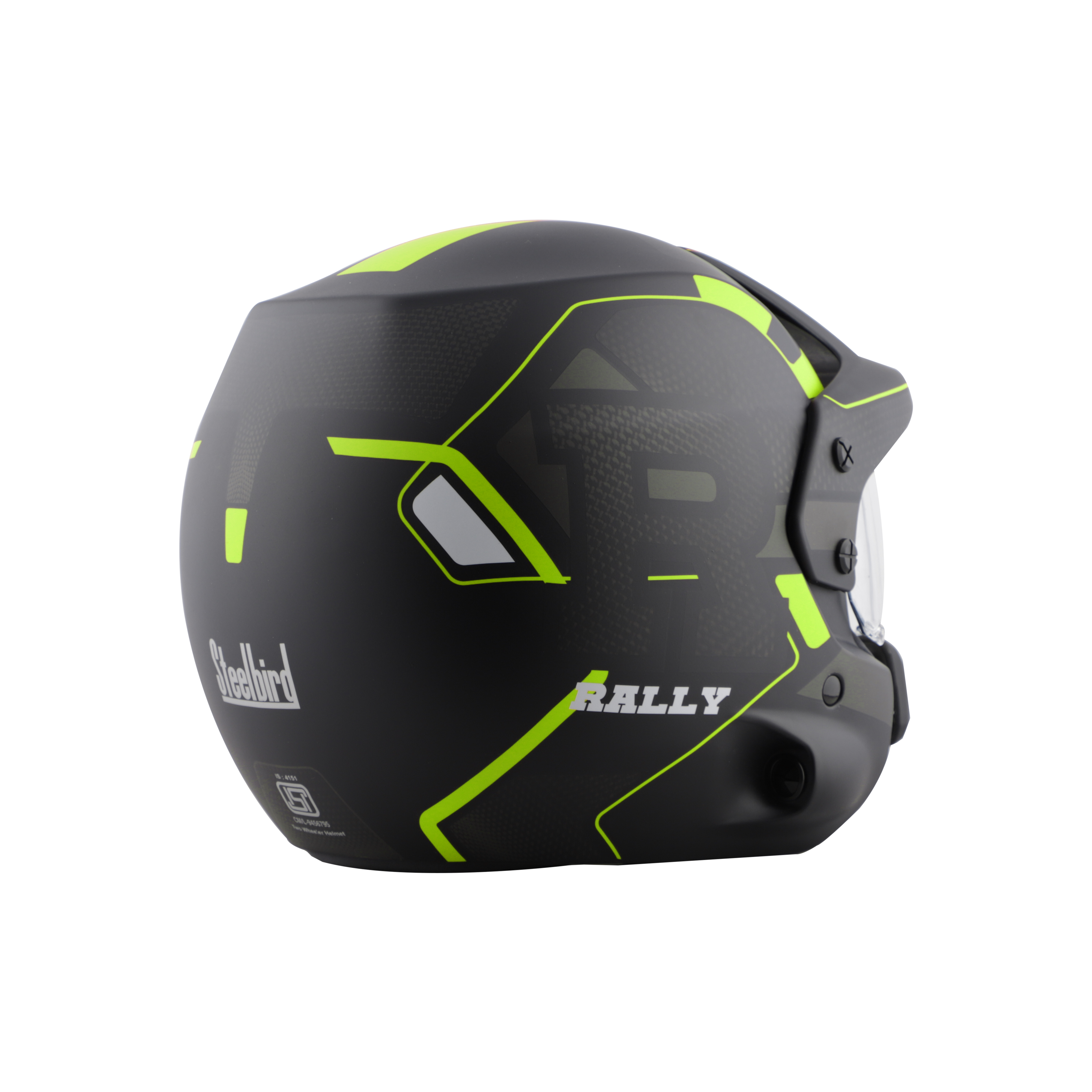 Steelbird 7Wings Rally Beat Open Face ISI Certified Off Road Helmet (Matt Black Neon With Clear Visor)