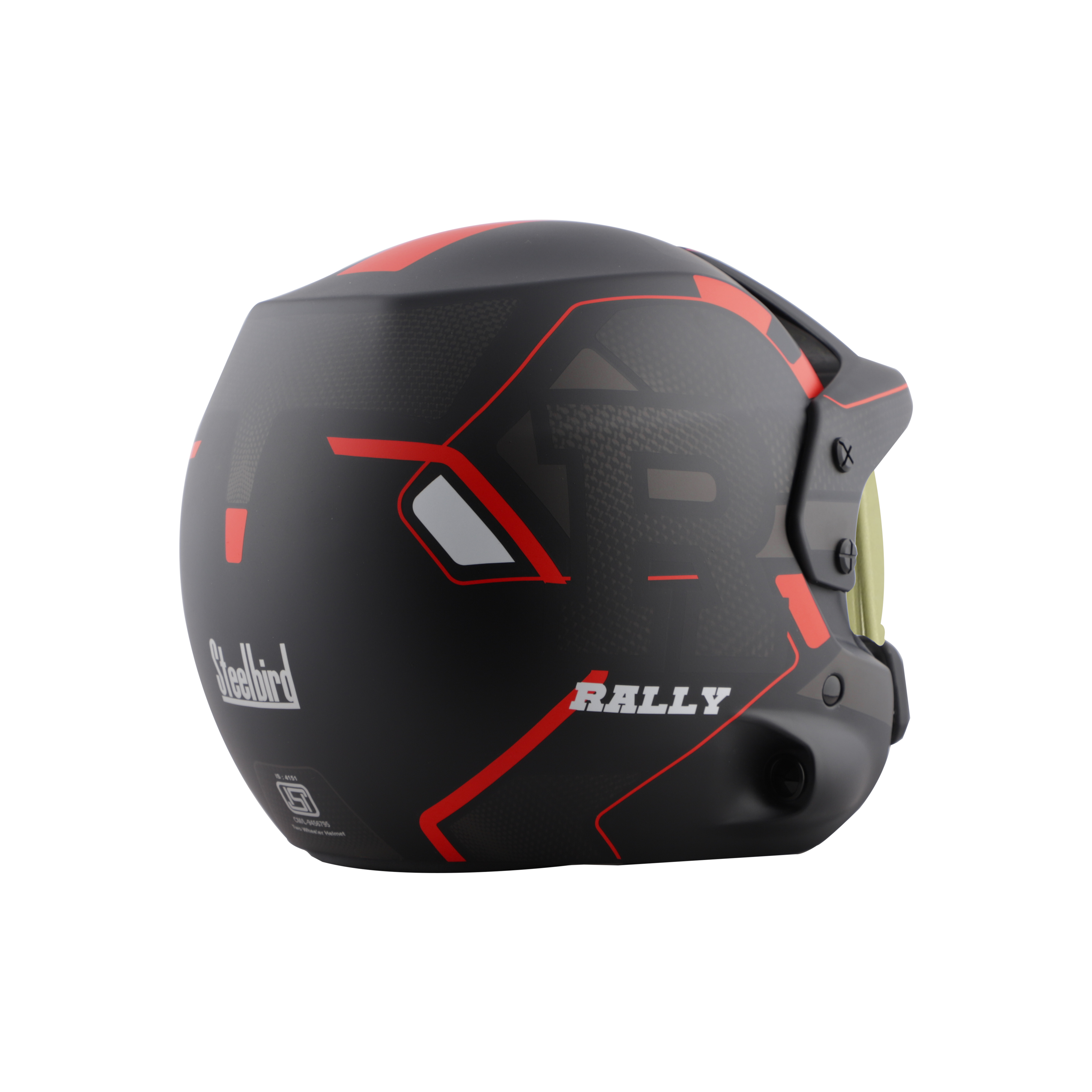 Steelbird 7Wings Rally Beat Open Face ISI Certified Off Road Helmet (Matt Black Red With Chrome Gold Visor)