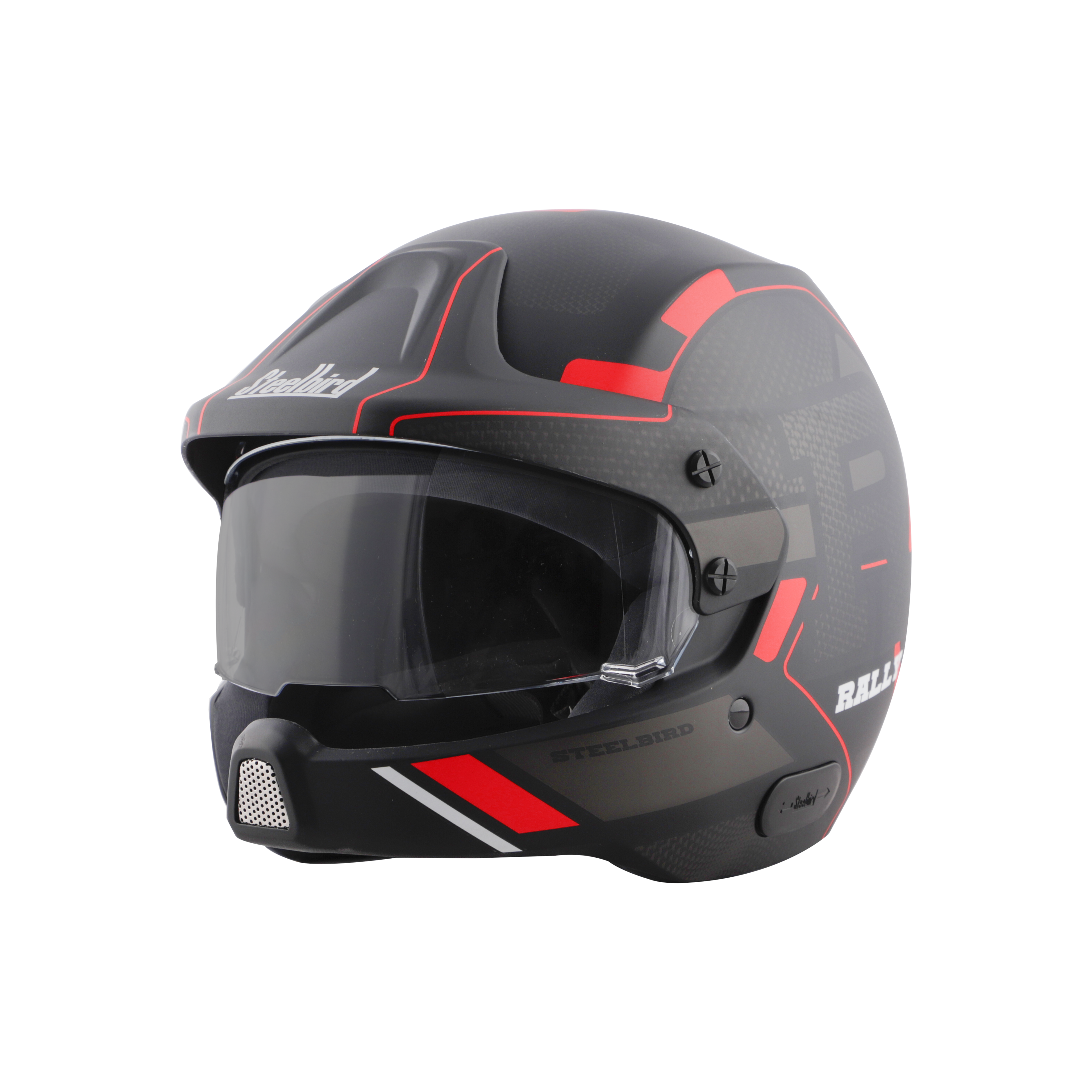 Steelbird 7Wings Rally Beat Open Face ISI Certified Off Road Helmet (Glossy Black Red With Clear Visor)