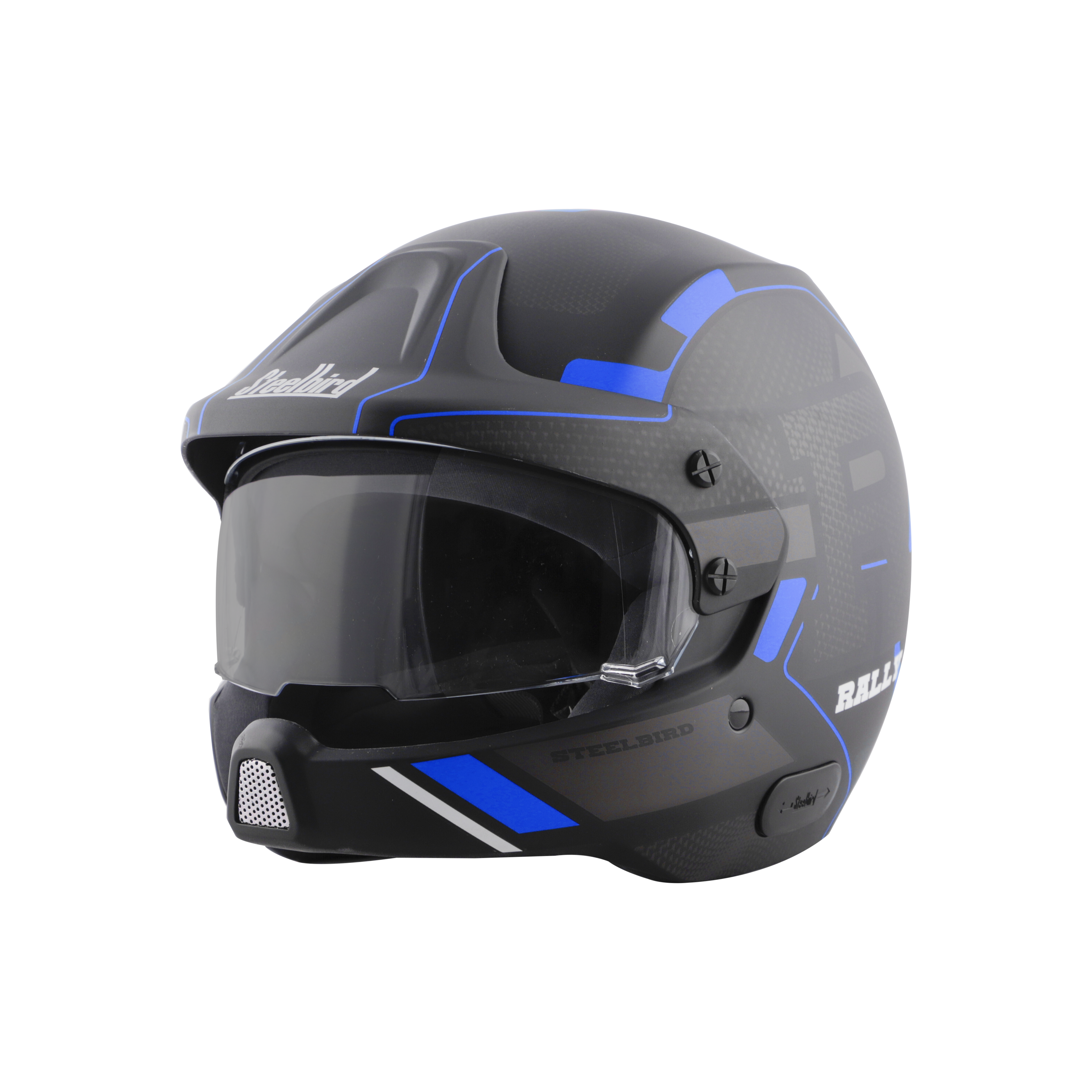 Steelbird 7Wings Rally Beat Open Face ISI Certified Off Road Helmet (Glossy Black Blue With Clear Visor)