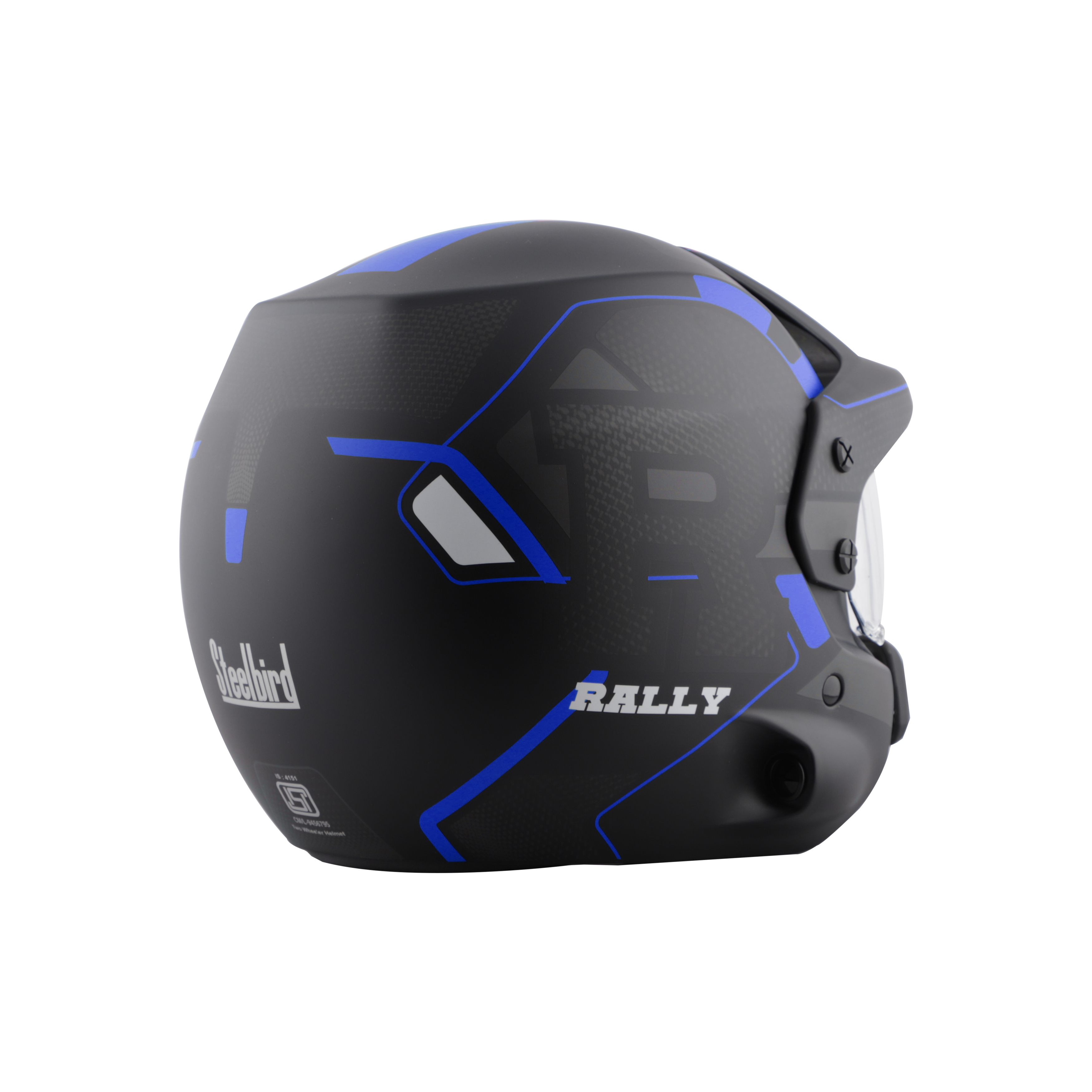 Steelbird 7Wings Rally Beat Open Face ISI Certified Off Road Helmet (Glossy Black Blue With Clear Visor)