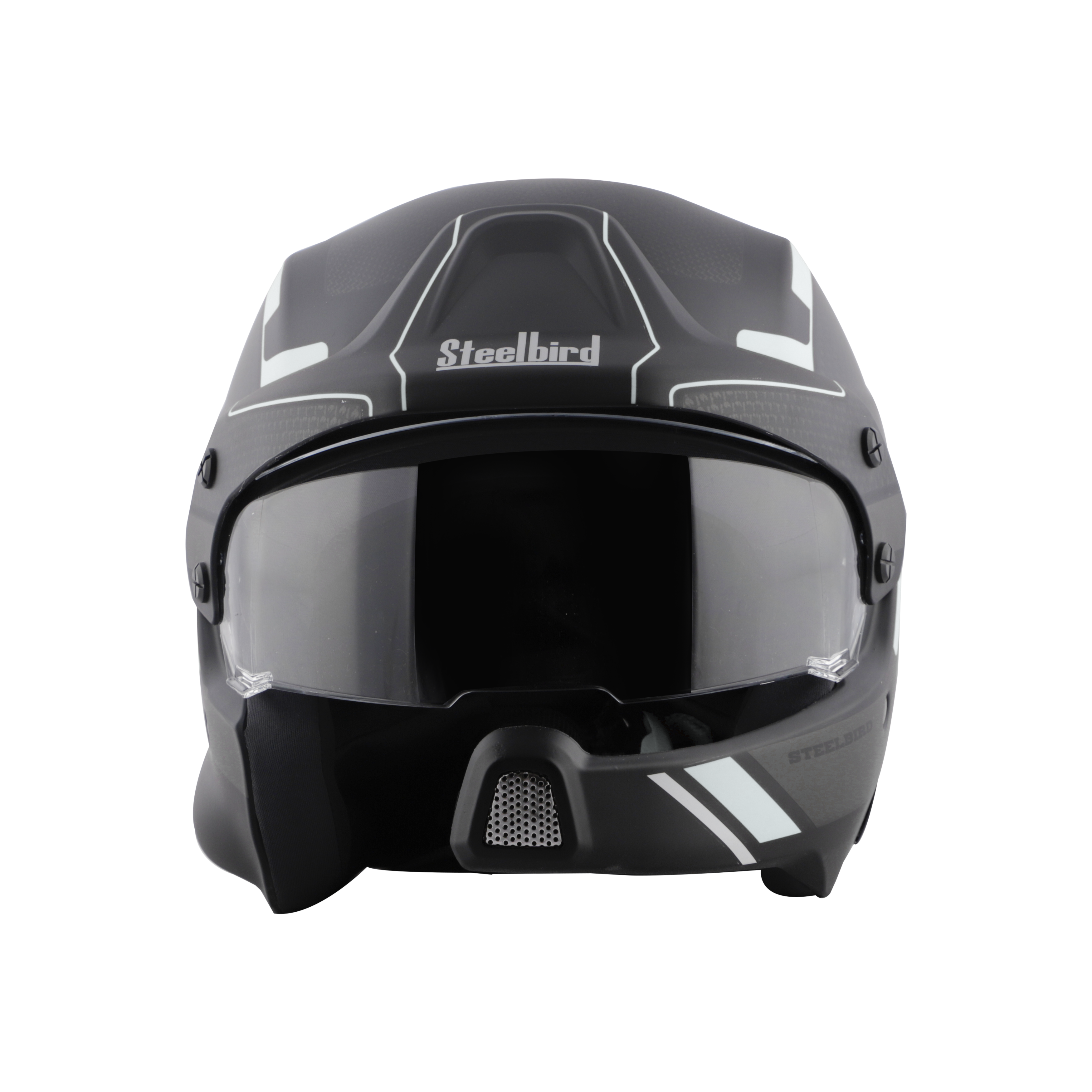 Steelbird 7Wings Rally Beat Open Face ISI Certified Off Road Helmet (Glossy Black Silver With Clear Visor)