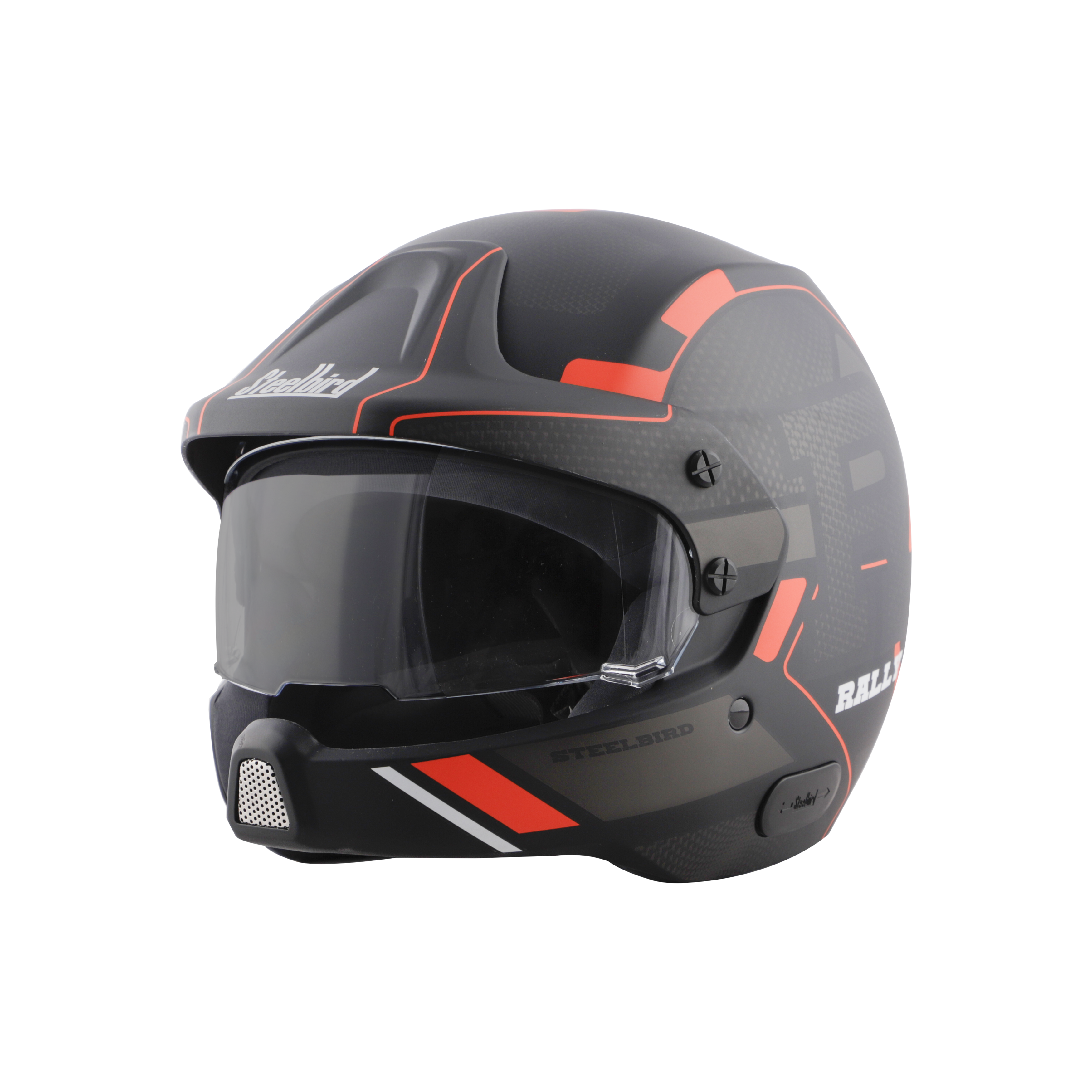Steelbird 7Wings Rally Beat Open Face ISI Certified Off Road Helmet (Glossy Black Orange With Clear Visor)