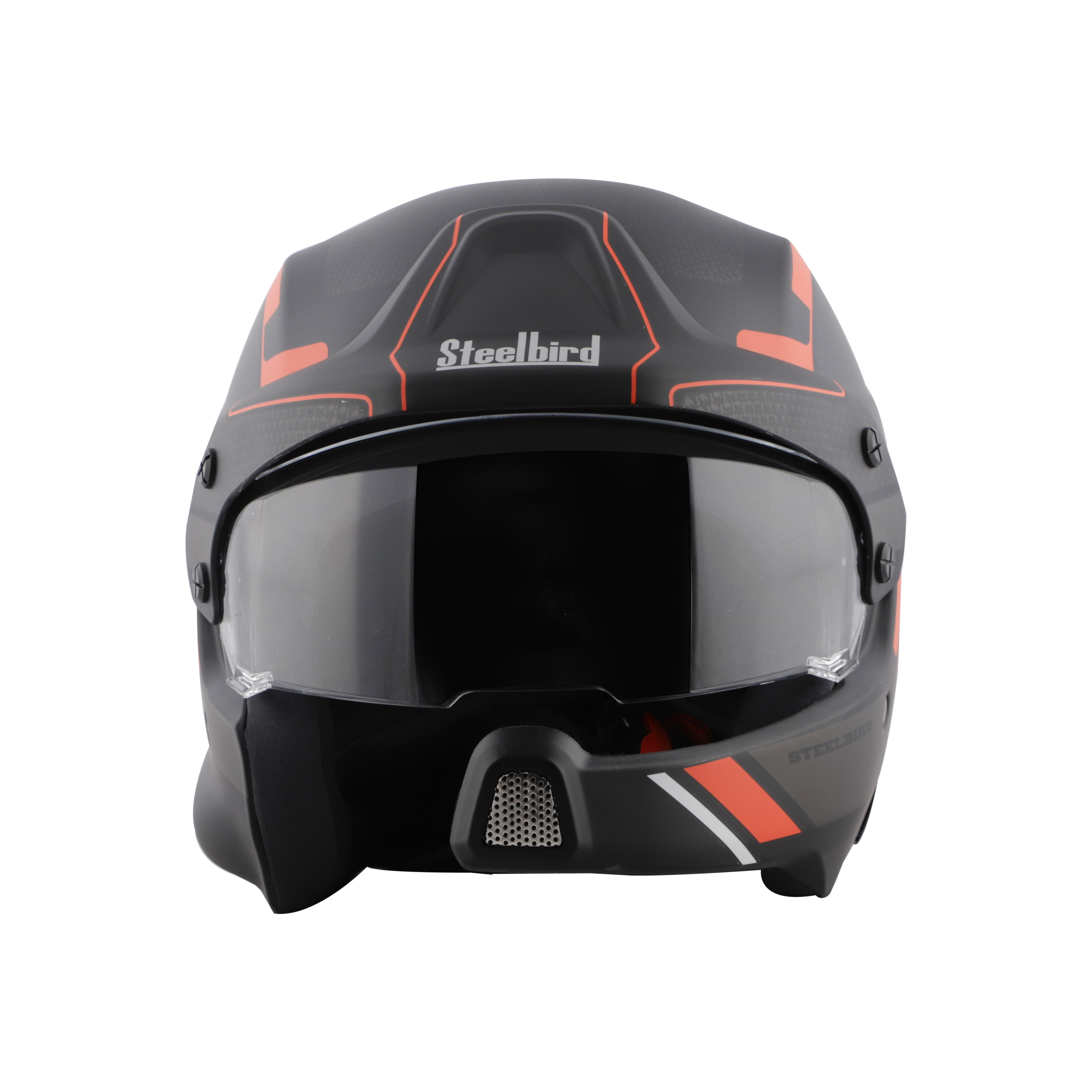 Steelbird 7Wings Rally Beat Open Face ISI Certified Off Road Helmet (Glossy Black Orange With Clear Visor)