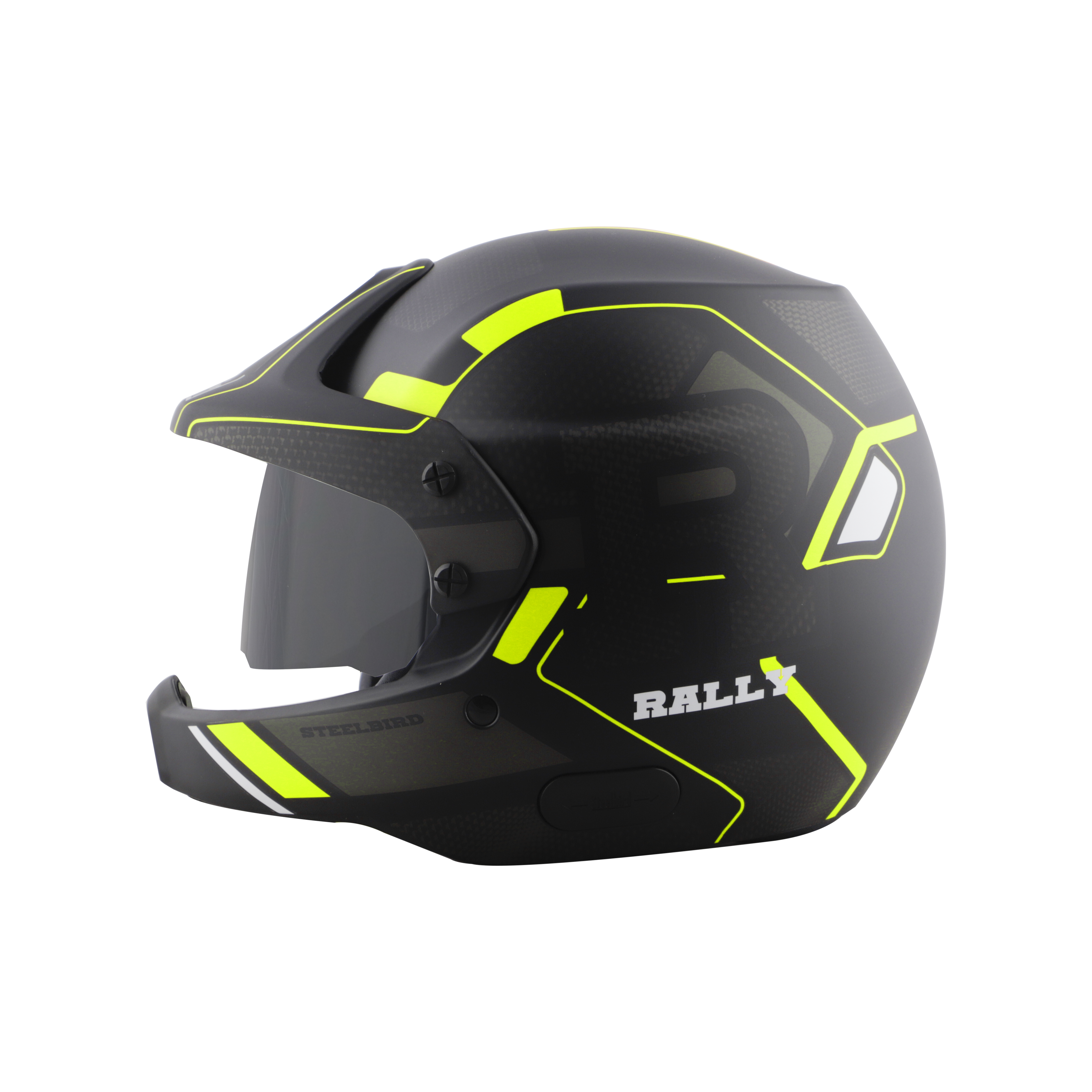 Steelbird 7Wings Rally Beat Open Face ISI Certified Off Road Helmet (Glossy Black Neon With Smoke Visor)
