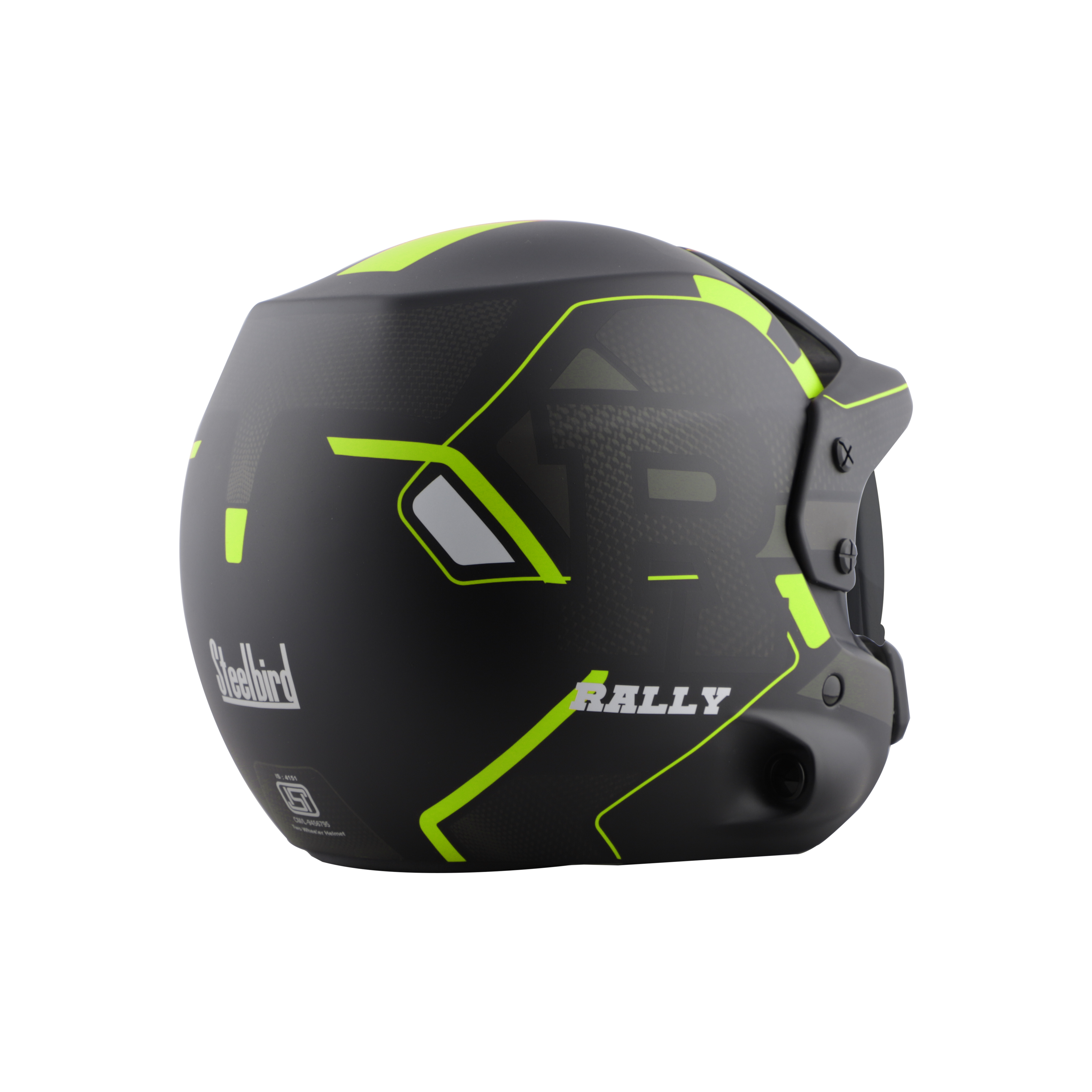Steelbird 7Wings Rally Beat Open Face ISI Certified Off Road Helmet (Glossy Black Neon With Smoke Visor)