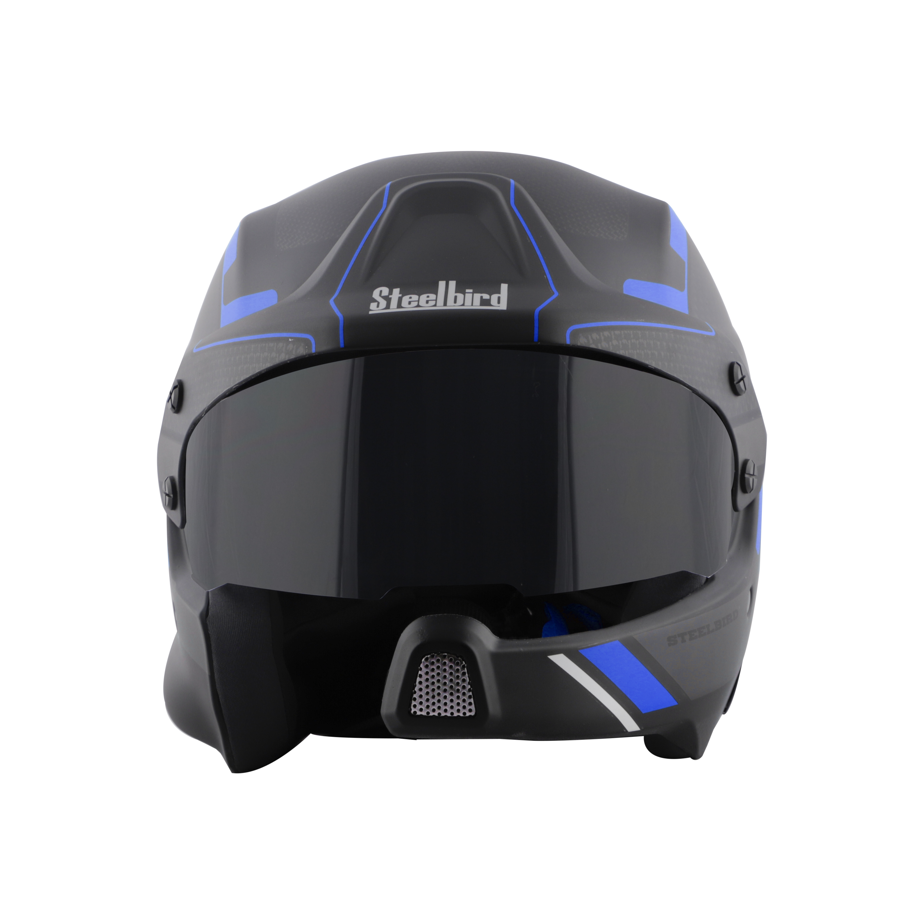 Steelbird 7Wings Rally Beat Open Face ISI Certified Off Road Helmet (Glossy Black Blue With Smoke Visor)