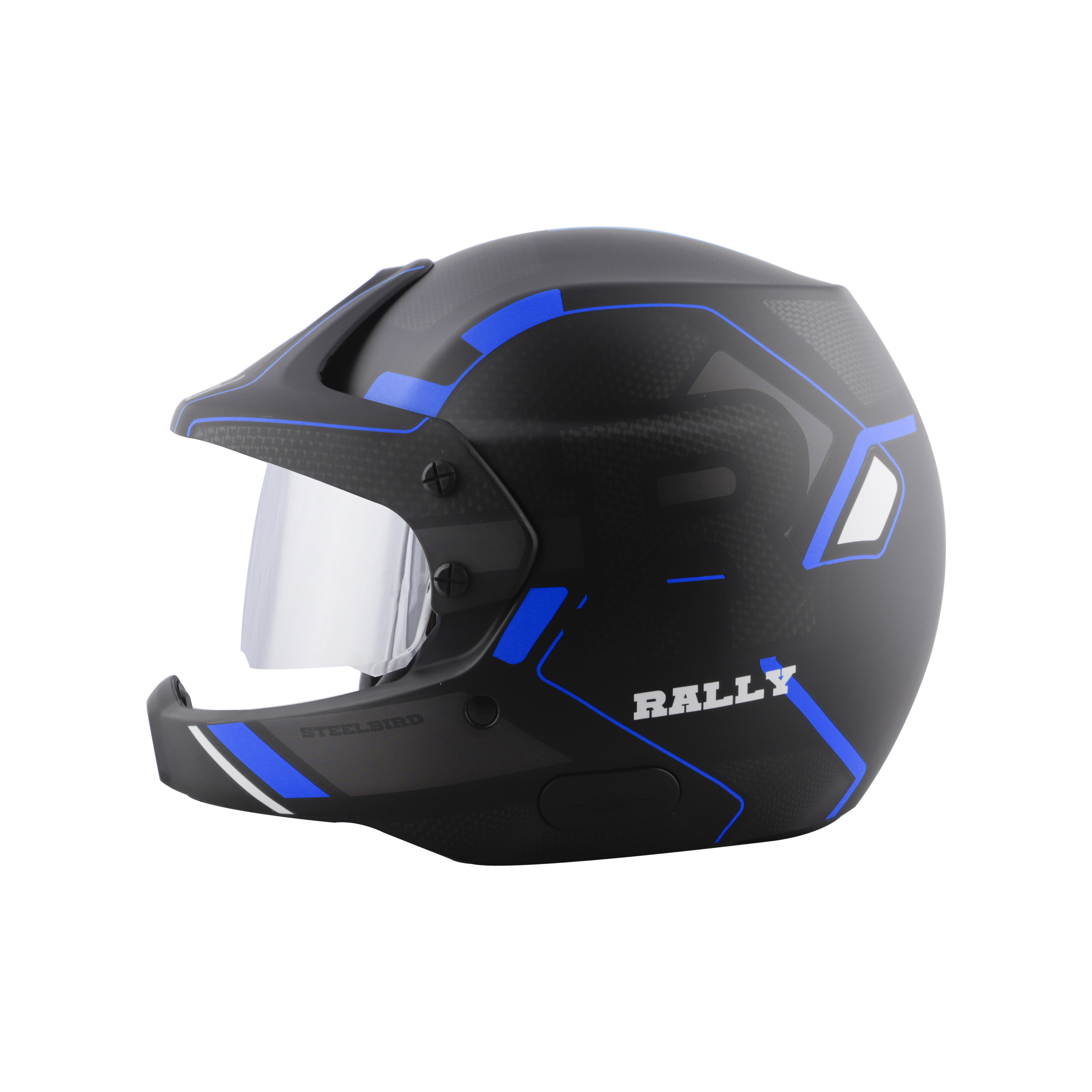 Steelbird 7Wings Rally Beat Open Face ISI Certified Off Road Helmet (Glossy Black Blue With Chrome Silver Visor)