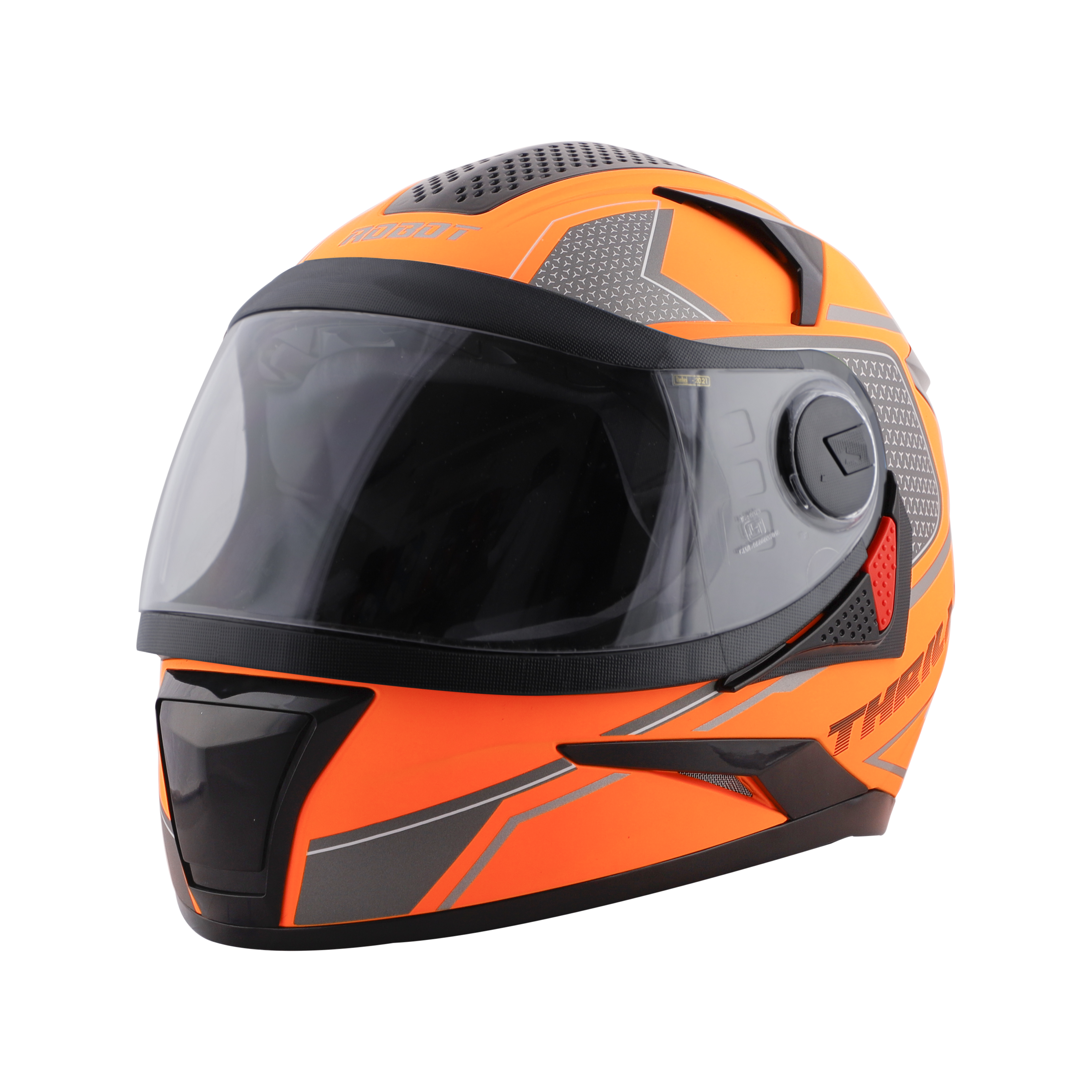 Steelbird SBH-17 Thriller ISI Certified Full Face Graphic Helmet (Glossy Fluo Orange Grey With Clear Visor)