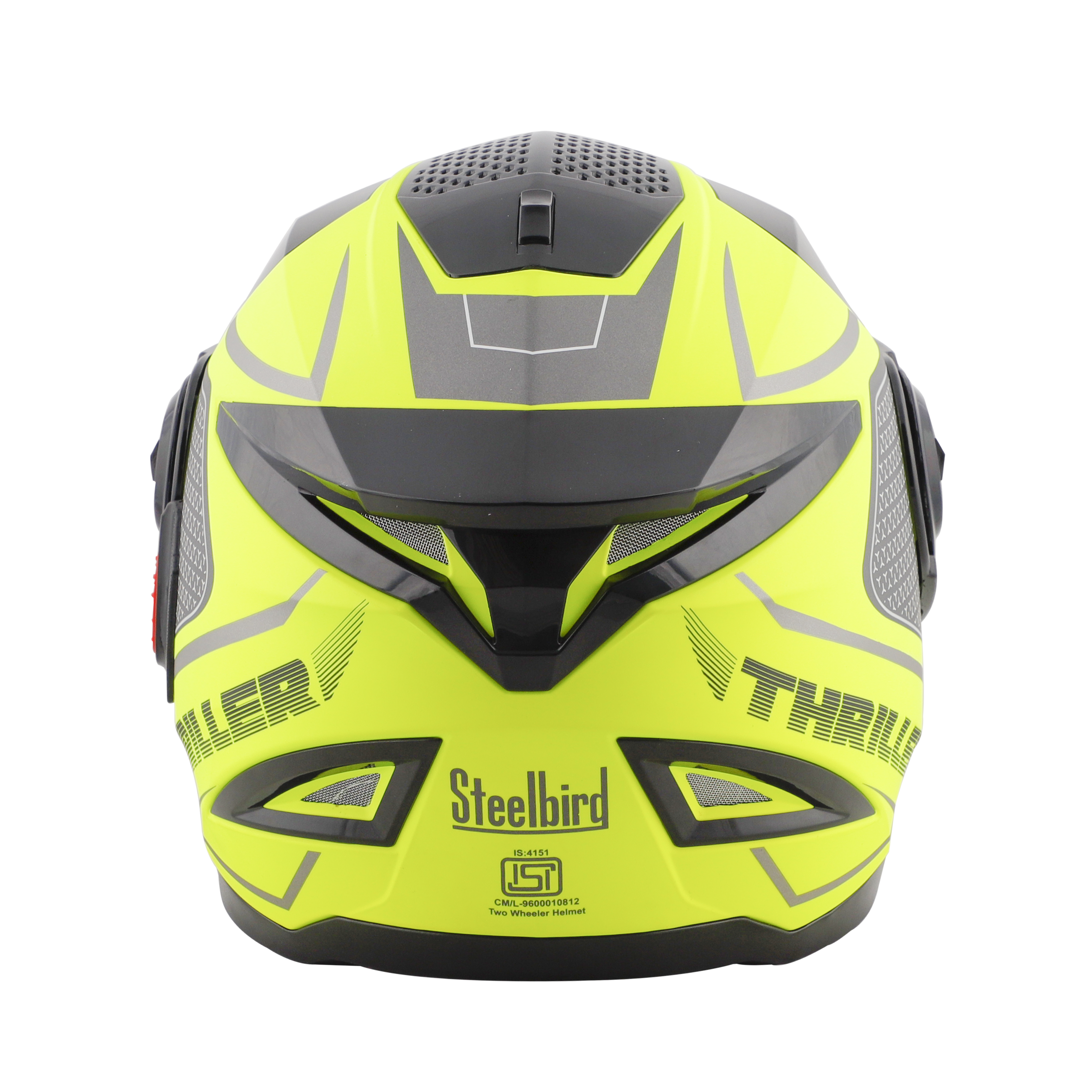 Steelbird SBH-17 Thriller ISI Certified Full Face Graphic Helmet (Glossy Fluo Neon Grey With Clear Visor)