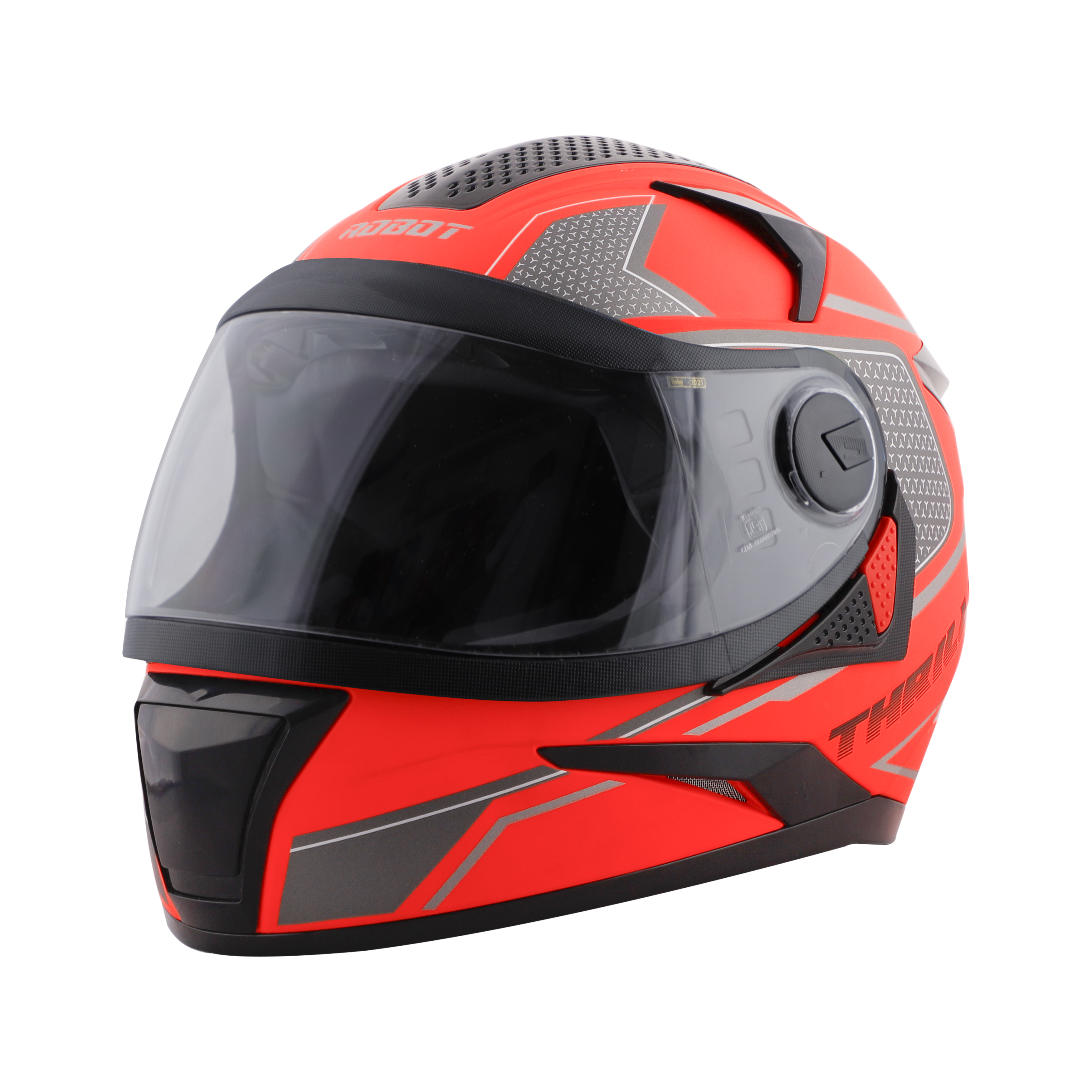 Steelbird SBH-17 Thriller ISI Certified Full Face Graphic Helmet (Glossy Fluo Red Grey With Clear Visor)