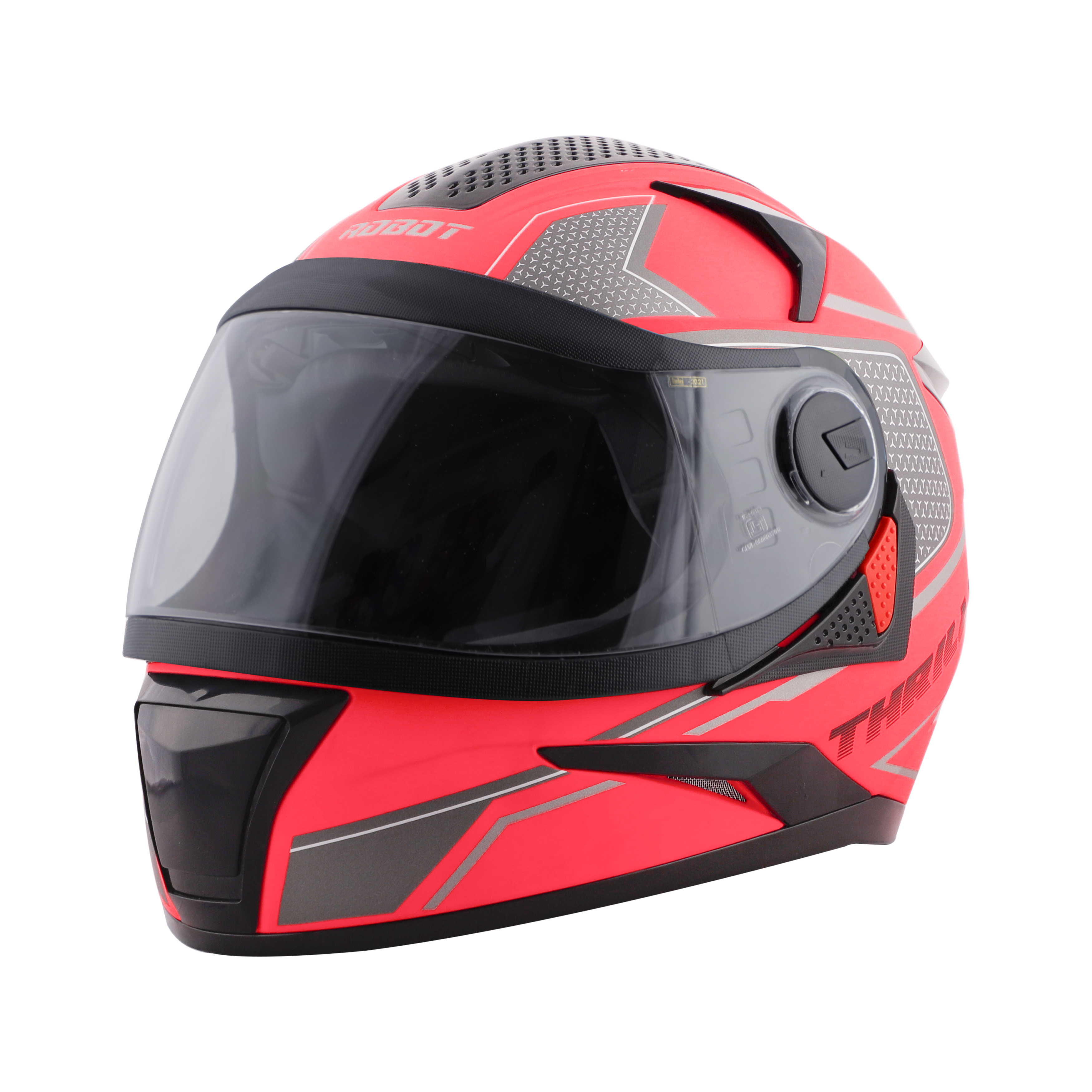 Steelbird SBH-17 Thriller ISI Certified Full Face Graphic Helmet (Glossy Fluo Watermelon Grey With Clear Visor)