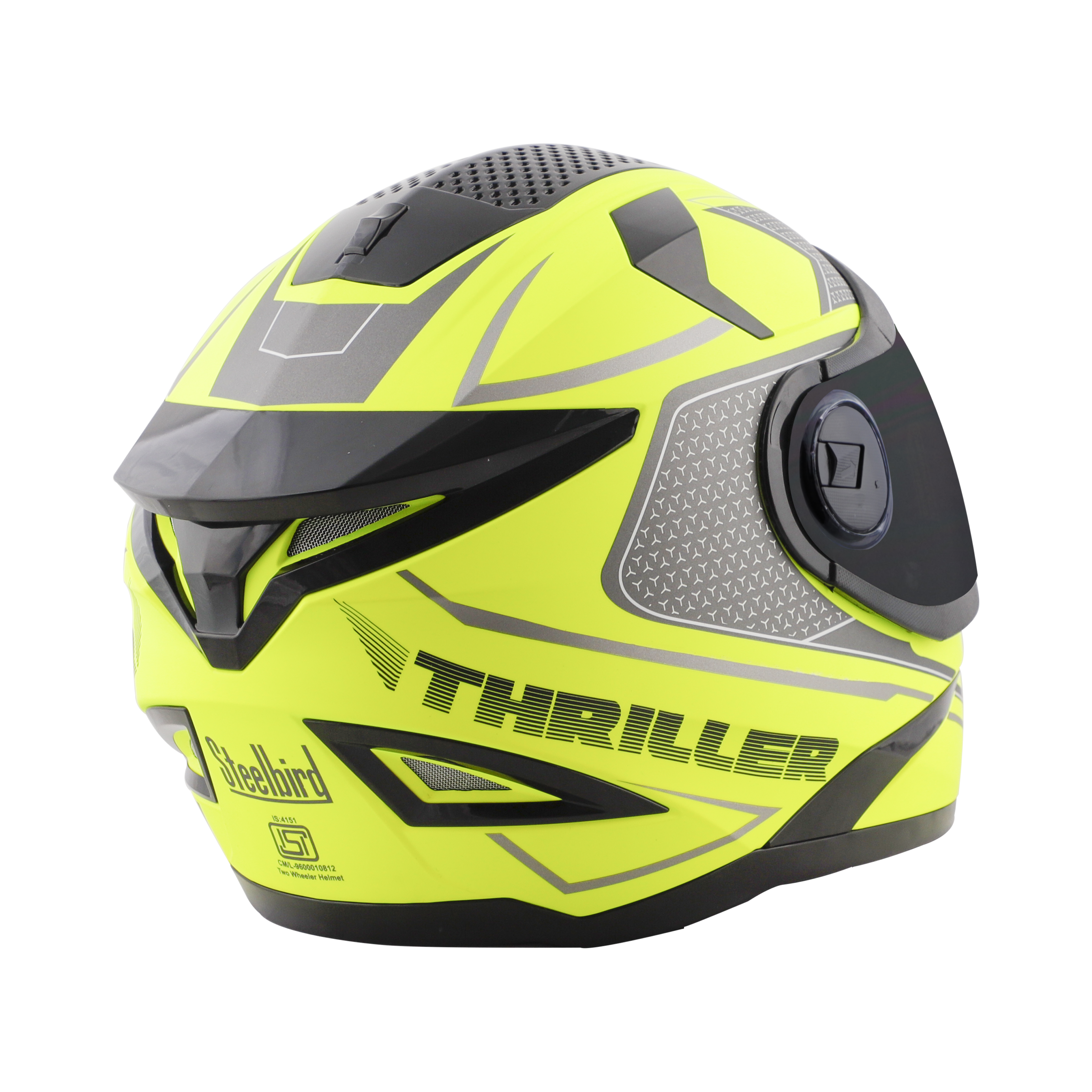 Steelbird SBH-17 Thriller ISI Certified Full Face Graphic Helmet (Glossy Fluo Neon Grey With Smoke Visor)