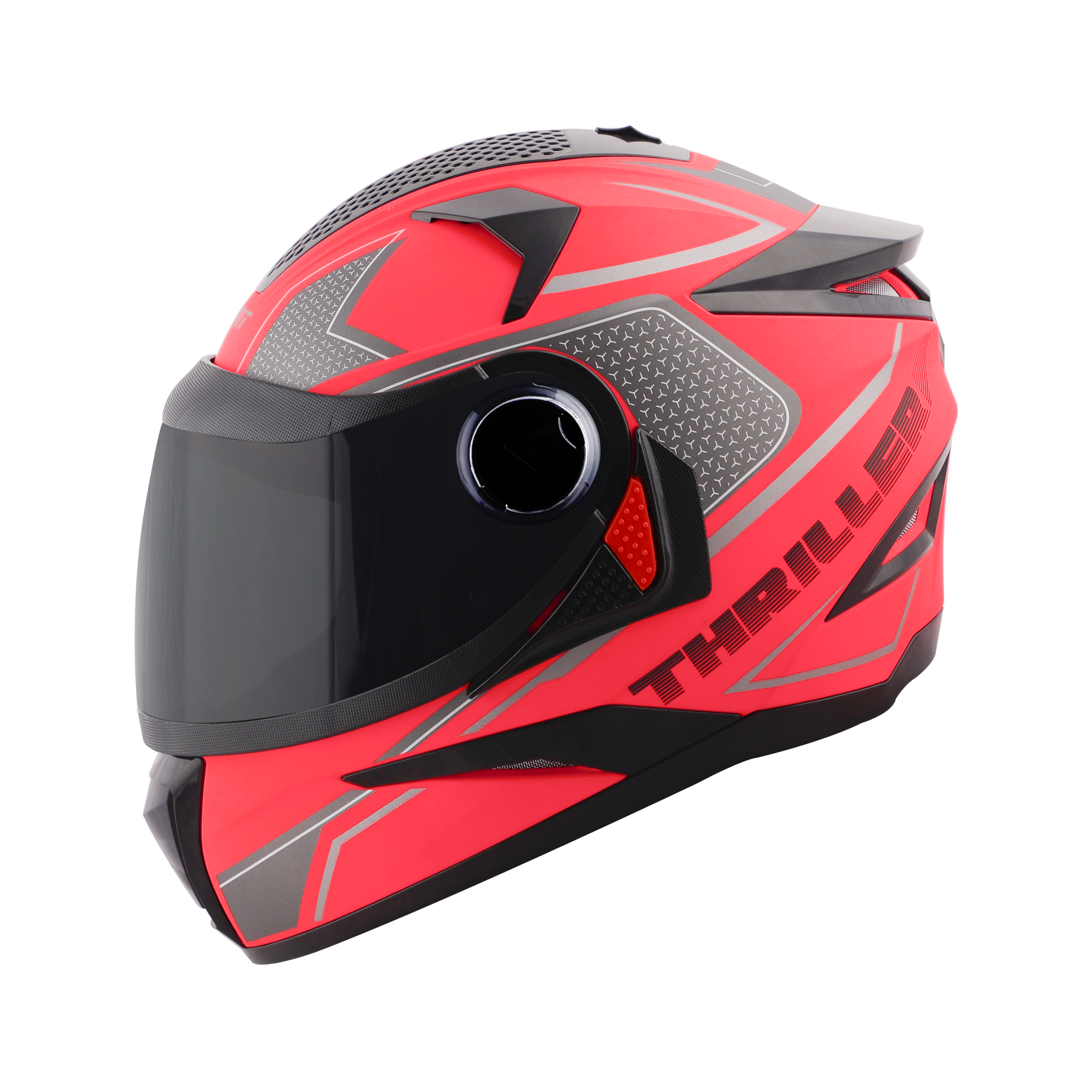 Steelbird SBH-17 Thriller ISI Certified Full Face Graphic Helmet (Glossy Fluo Watermelon Grey With Smoke Visor)