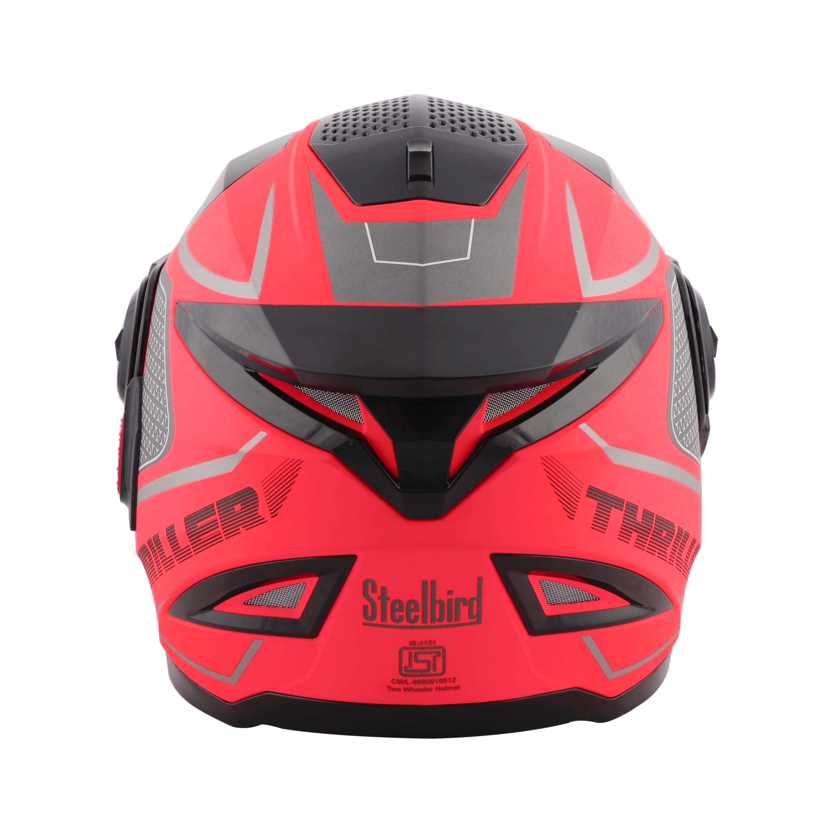 Steelbird SBH-17 Thriller ISI Certified Full Face Graphic Helmet (Glossy Fluo Watermelon Grey With Smoke Visor)
