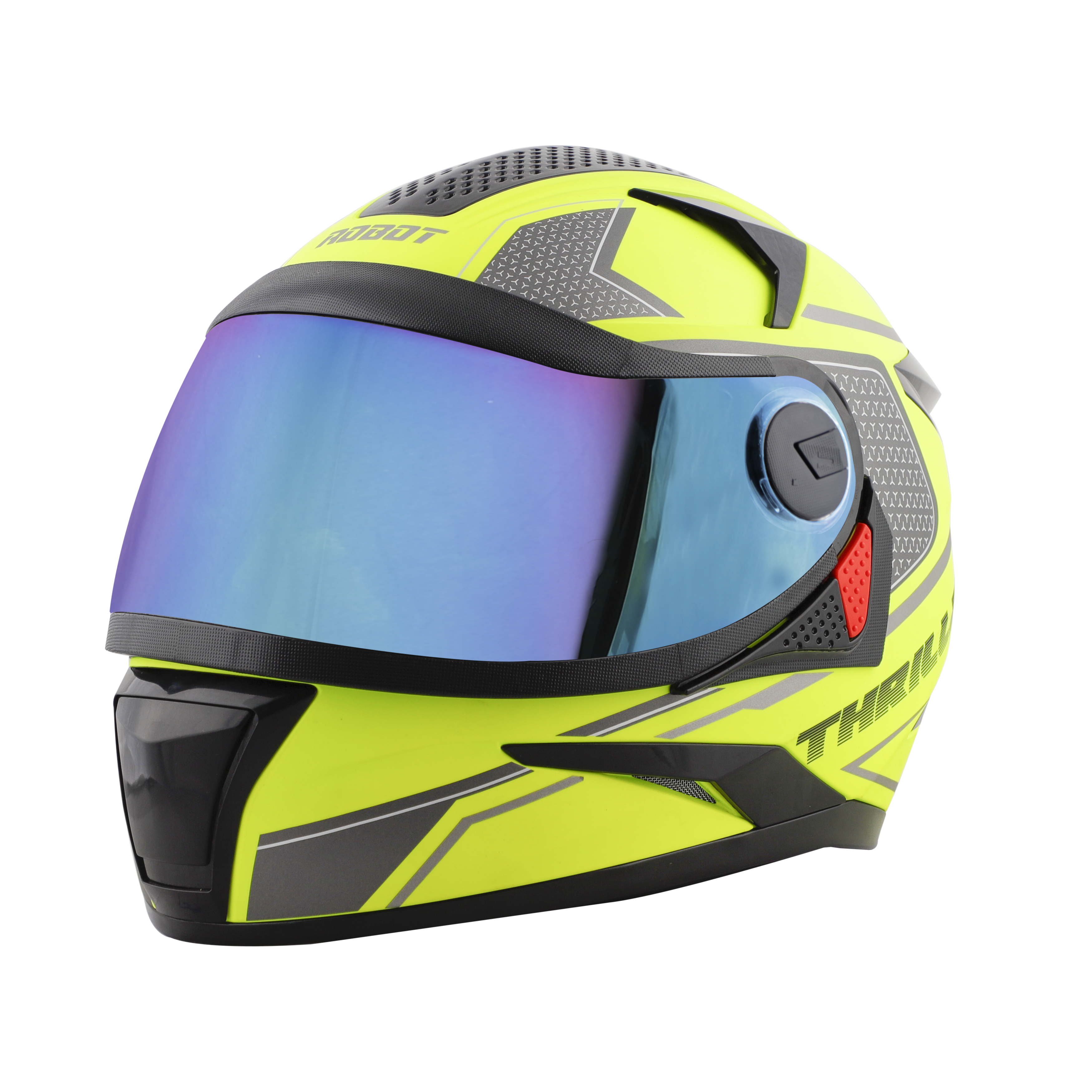 Steelbird SBH-17 Thriller ISI Certified Full Face Graphic Helmet (Glossy Fluo Neon Grey With Chrome Rainbow Visor)