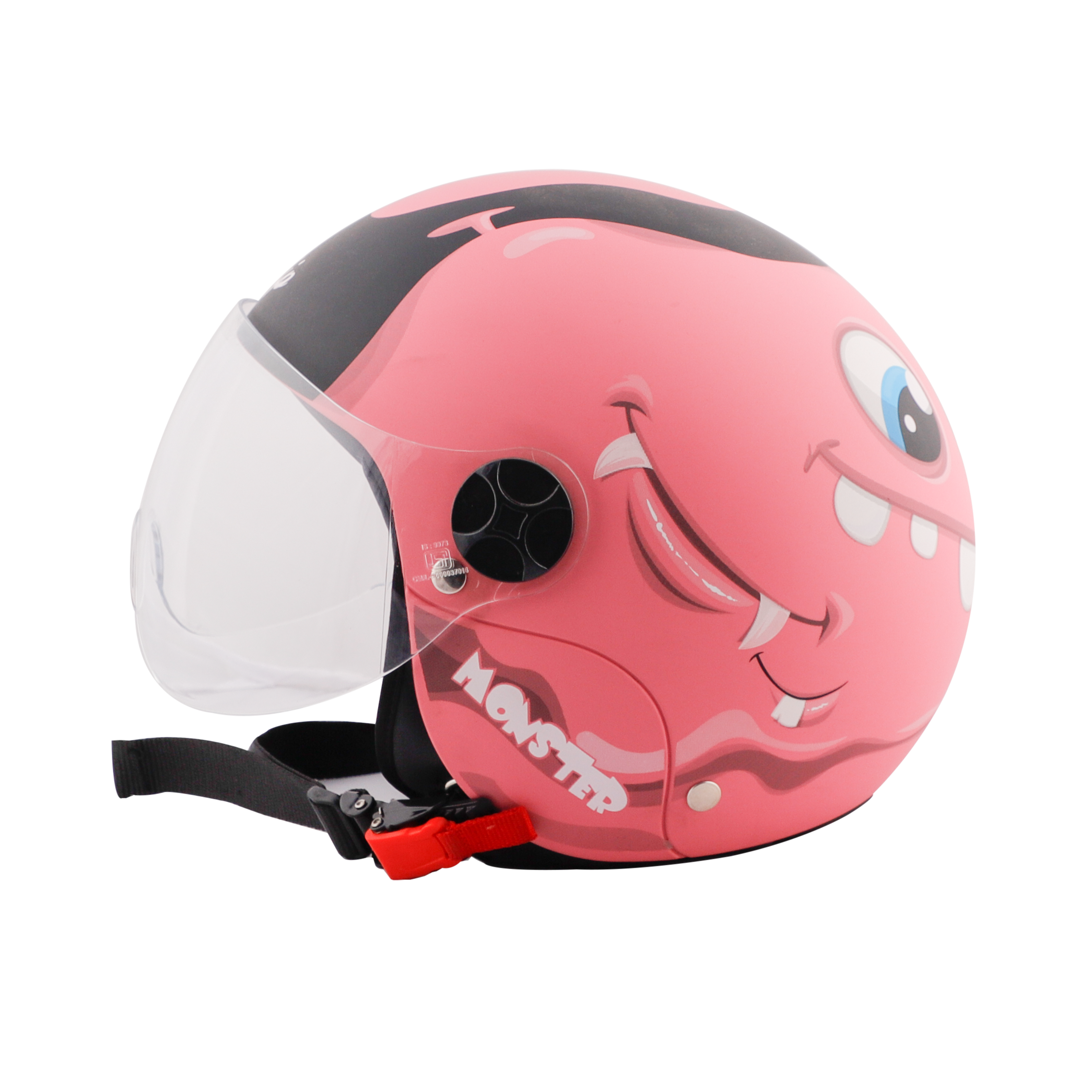 Steelbird Skip Toad Open Face ISI Certified Helmet For Kids (Matt Black Pink With Clear Visor)
