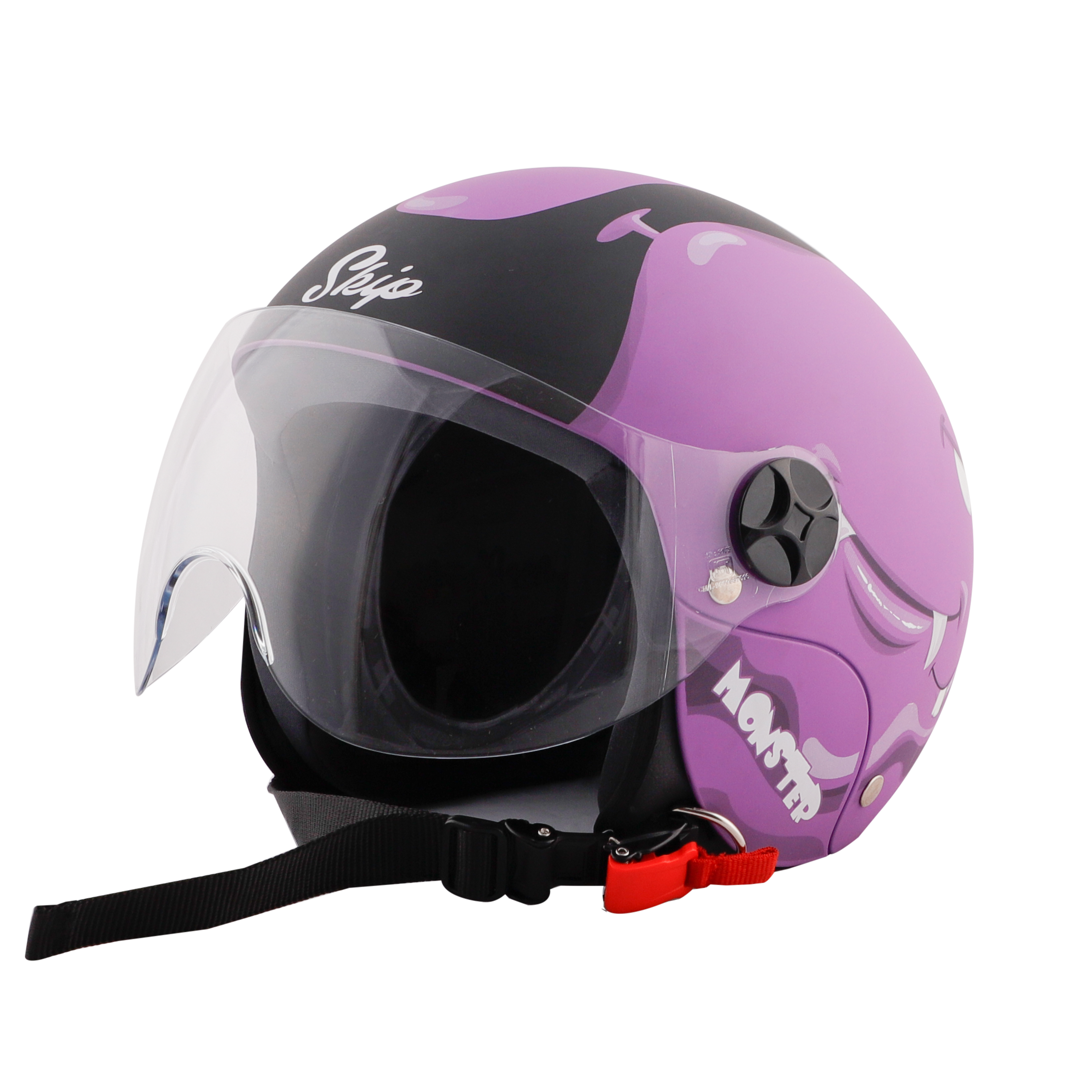 Steelbird Skip Toad Open Face ISI Certified Helmet for Kids (Matt Black Violet with Clear Visor