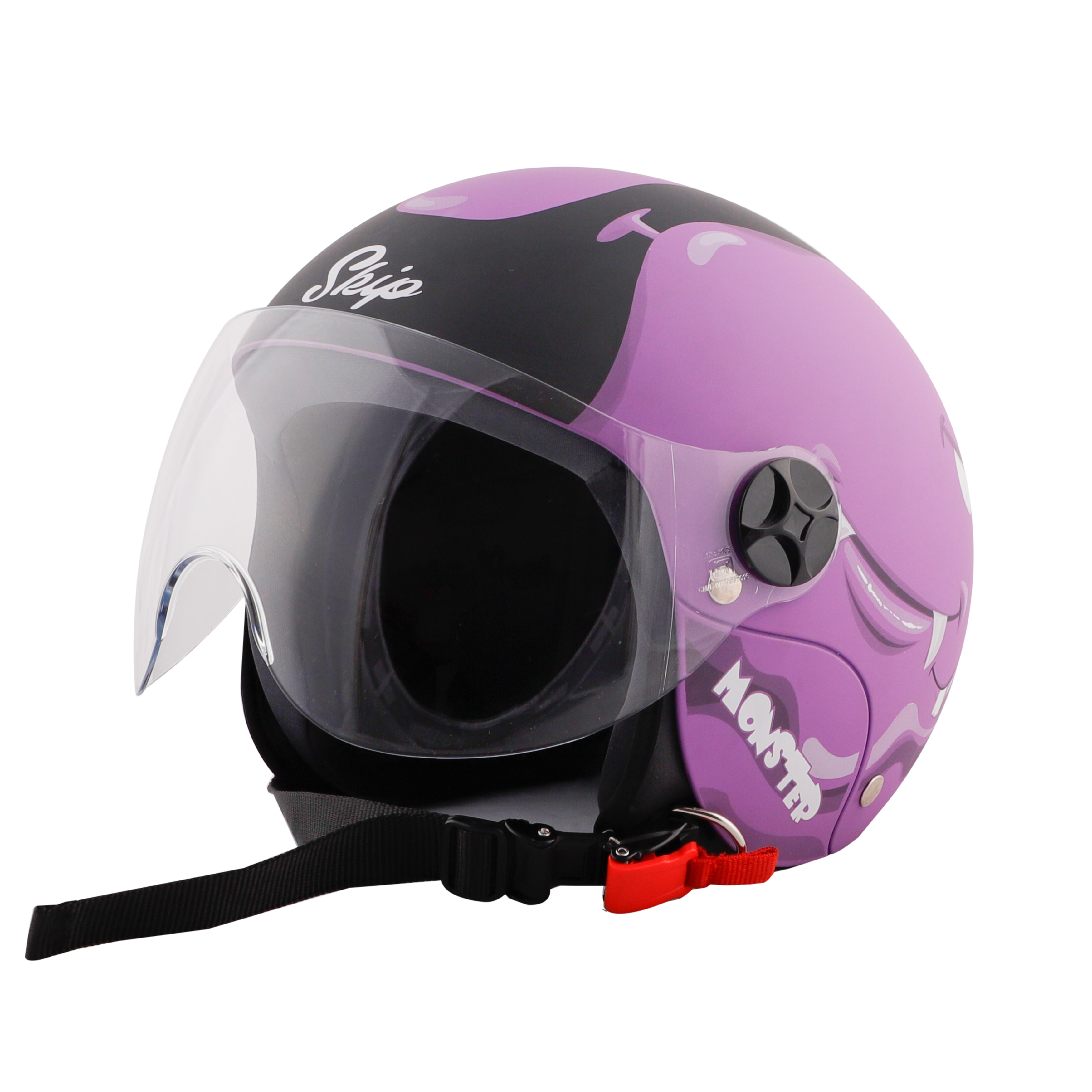 Steelbird Skip Toad Open Face ISI Certified Helmet For Kids (Matt Black Violet With Clear Visor