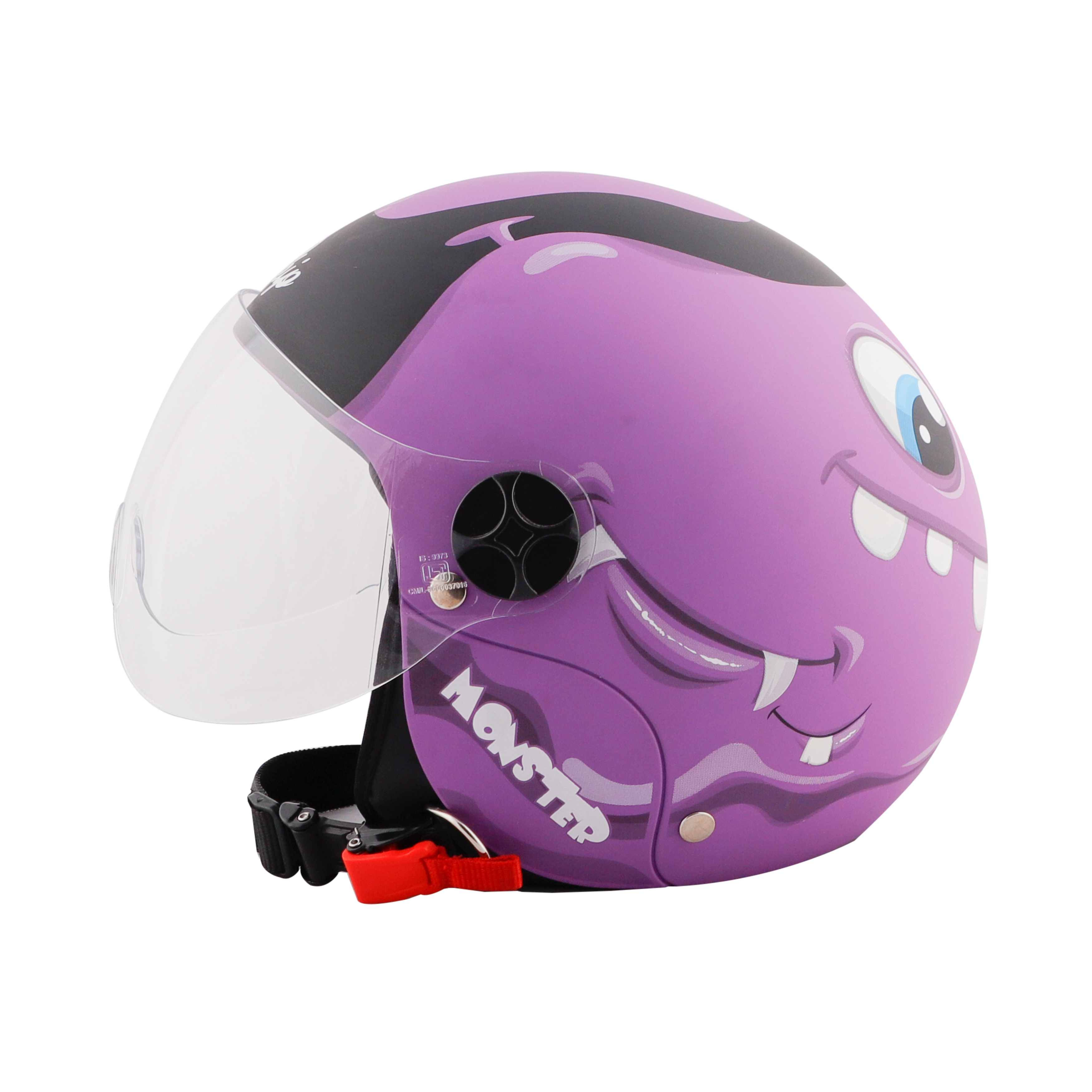 Steelbird Skip Toad Open Face ISI Certified Helmet For Kids (Matt Black Violet With Clear Visor