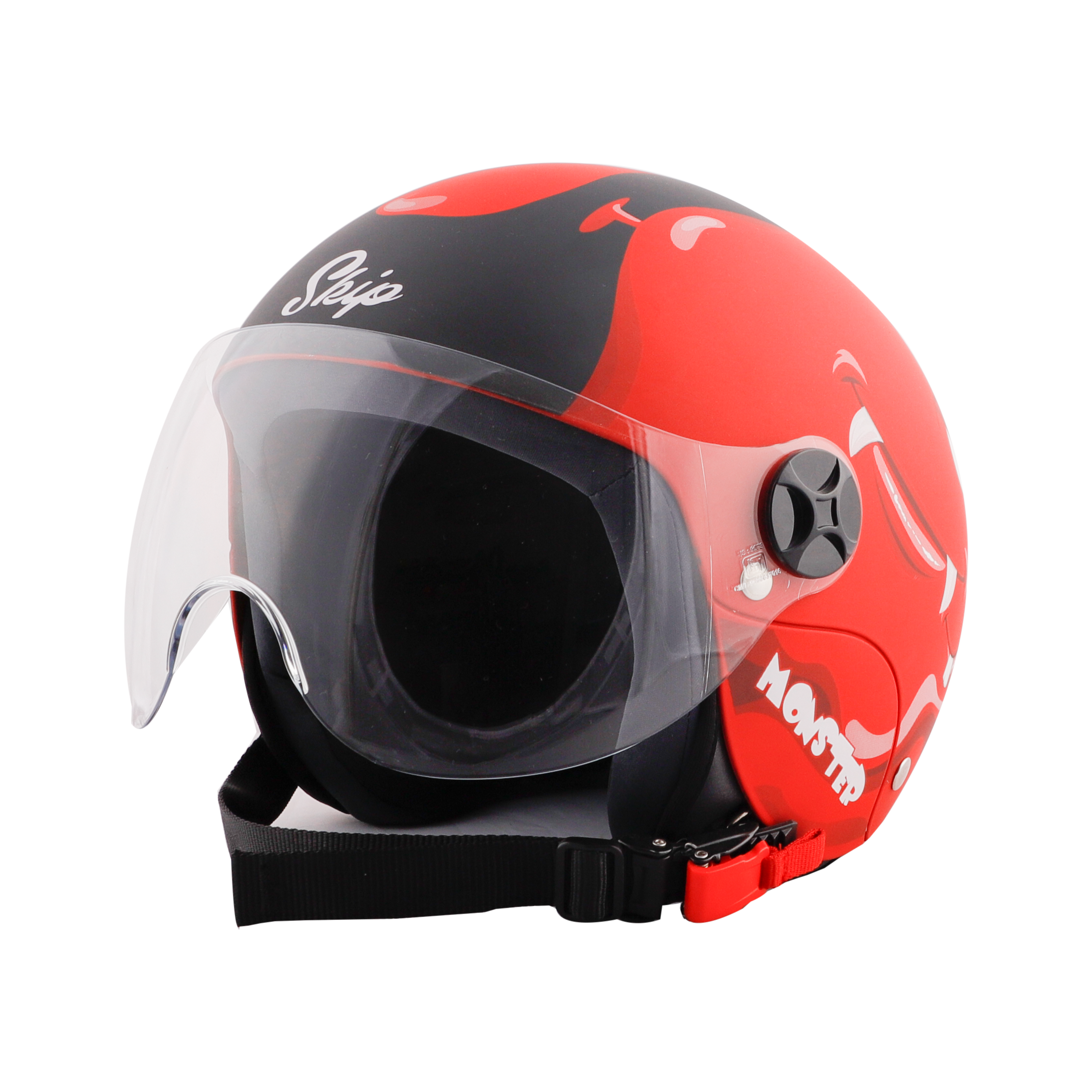 Steelbird Skip Toad Open Face ISI Certified Helmet For Kids (Matt Sports Red With Clear Visor)