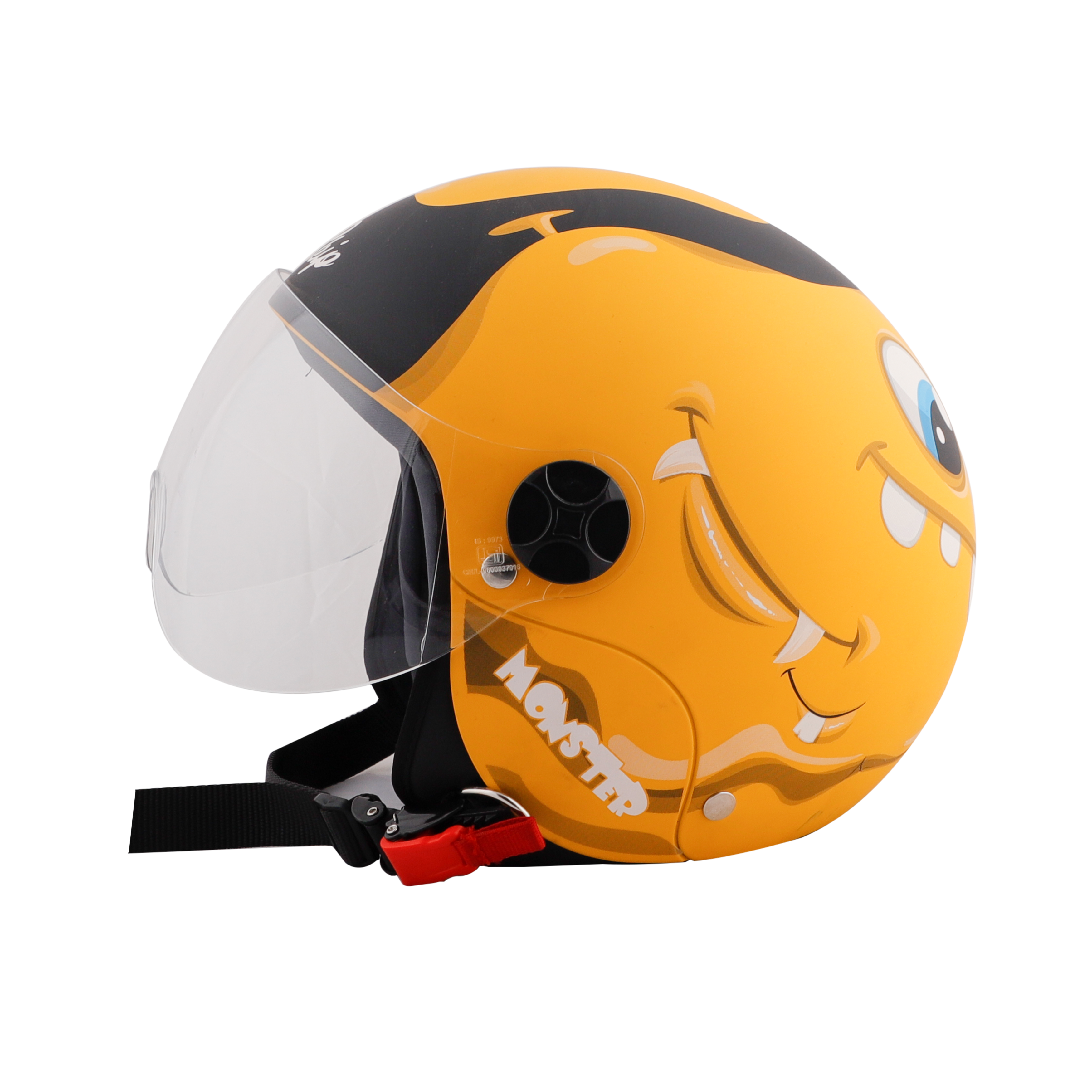 Steelbird Skip Toad Open Face ISI Certified Helmet For Kids (Matt Black Moon Yellow With Clear Visor)