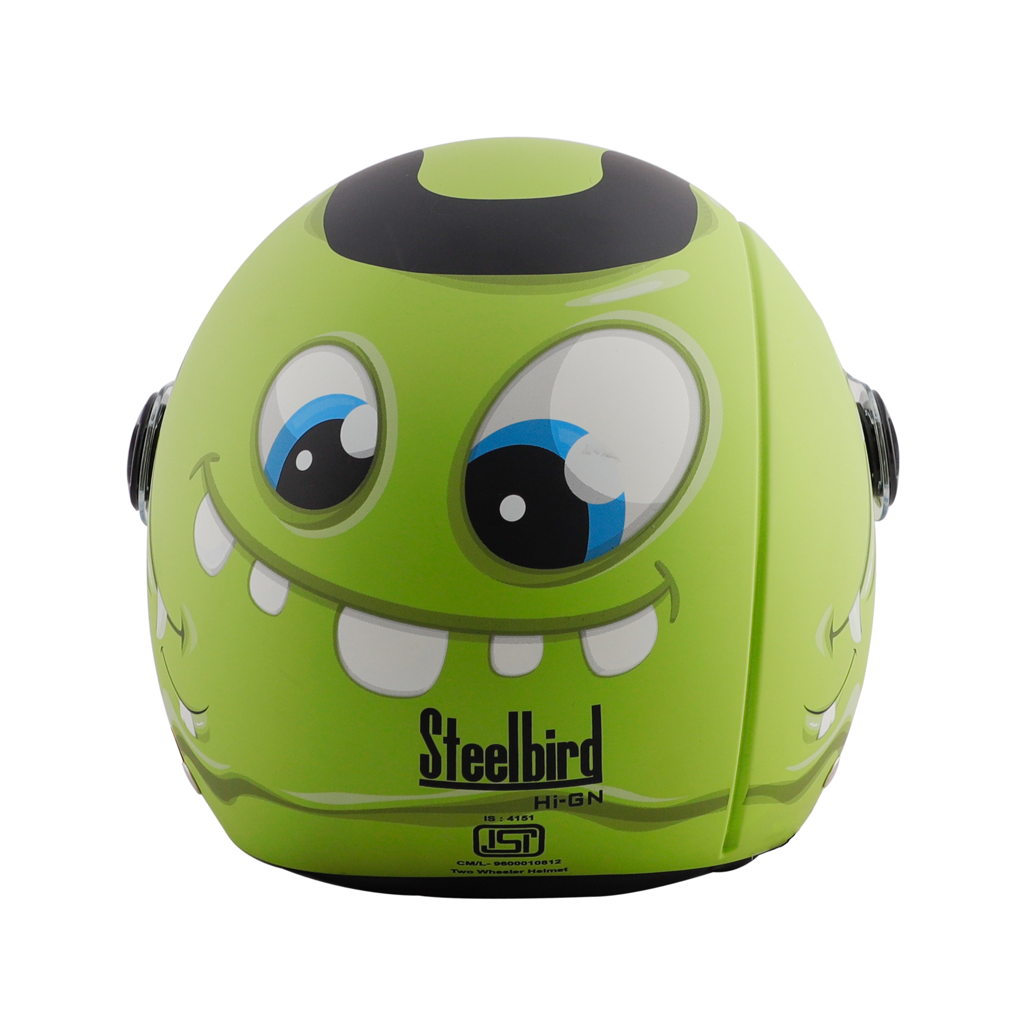 Steelbird Skip Toad Open Face ISI Certified Helmet For Kids (Matt Black Yellow Green With Clear Visor)