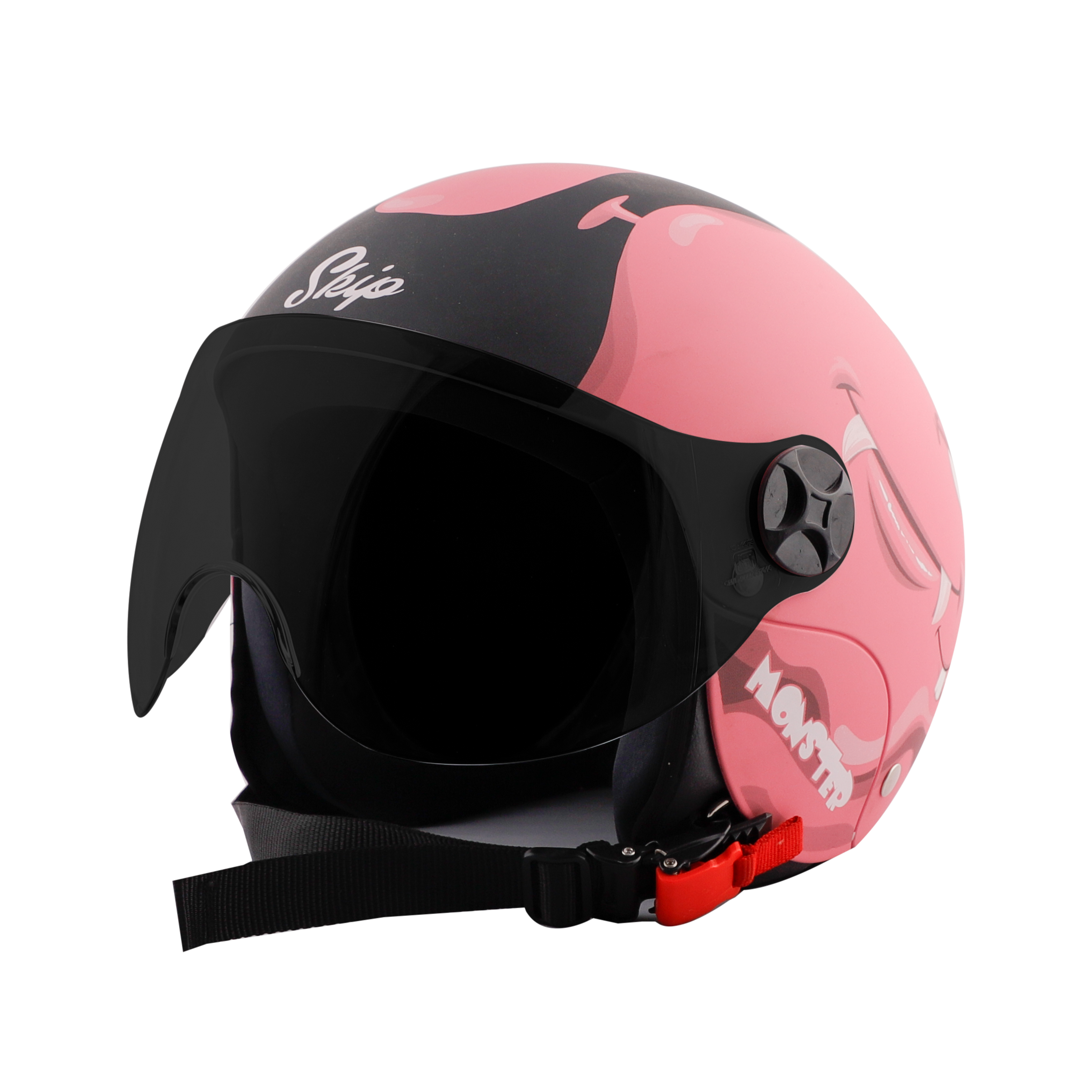 Steelbird Skip Toad Open Face ISI Certified Helmet For Kids (Matt Black Pink With Smoke Visor)