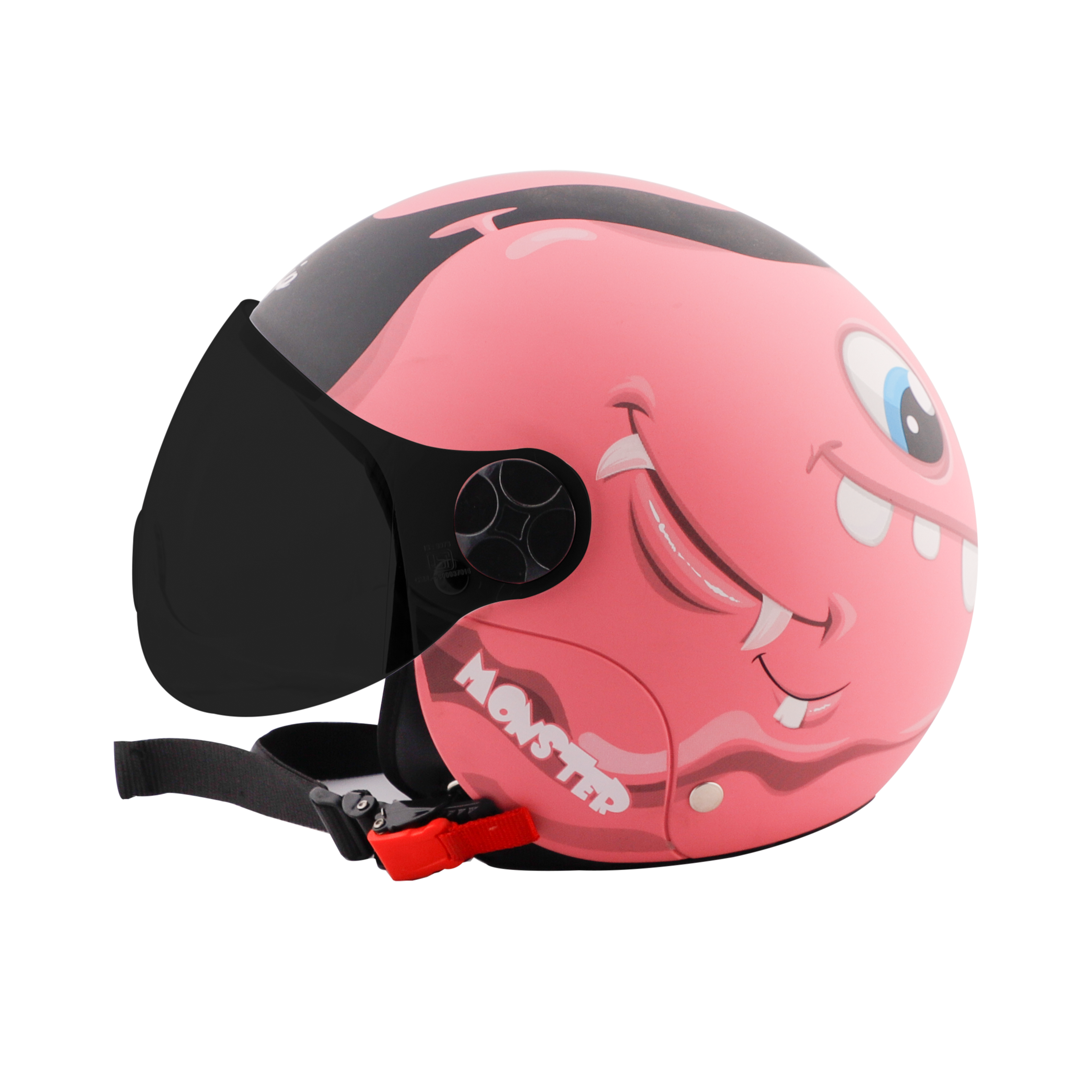Steelbird Skip Toad Open Face ISI Certified Helmet For Kids (Matt Black Pink With Smoke Visor)