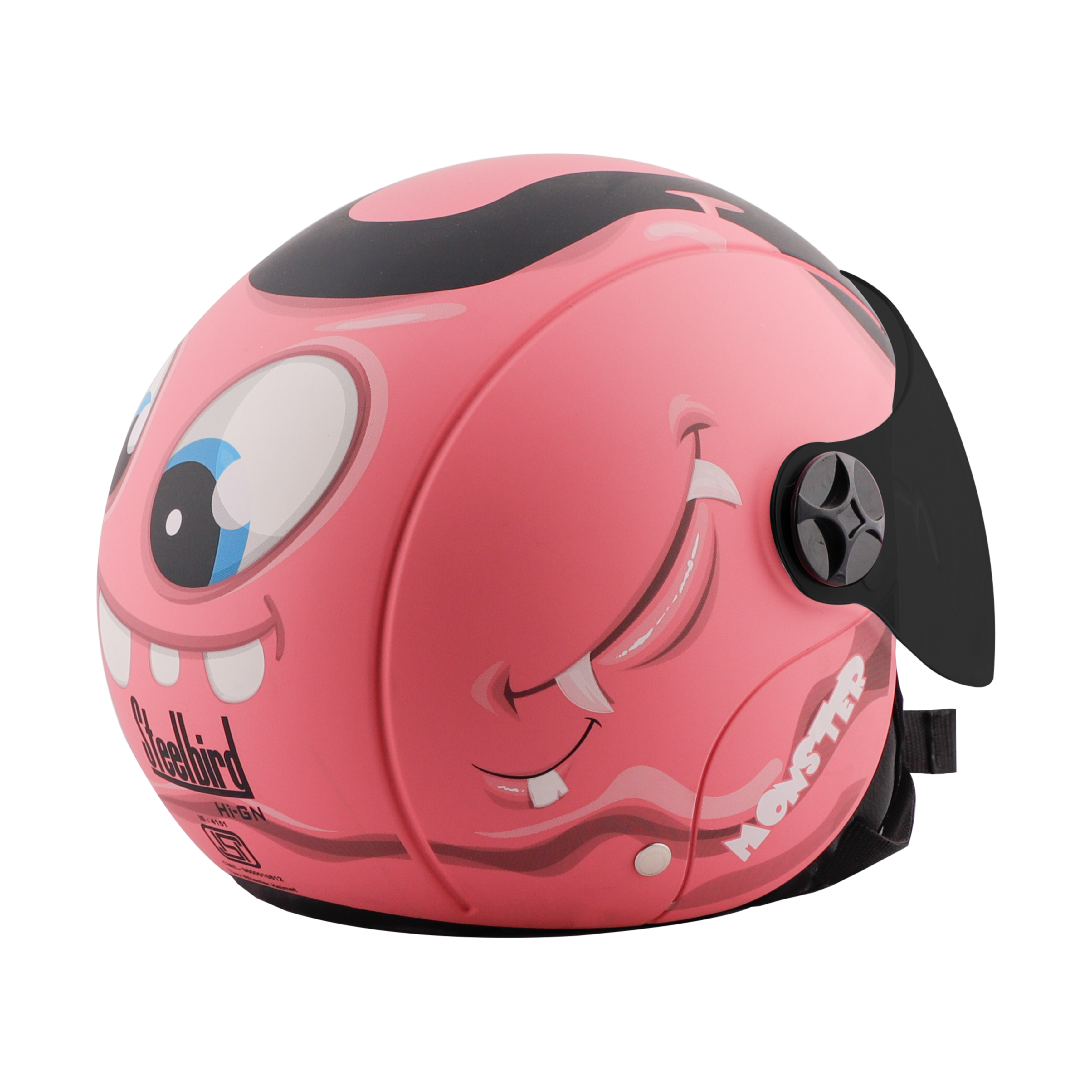 Steelbird Skip Toad Open Face ISI Certified Helmet For Kids (Matt Black Pink With Smoke Visor)