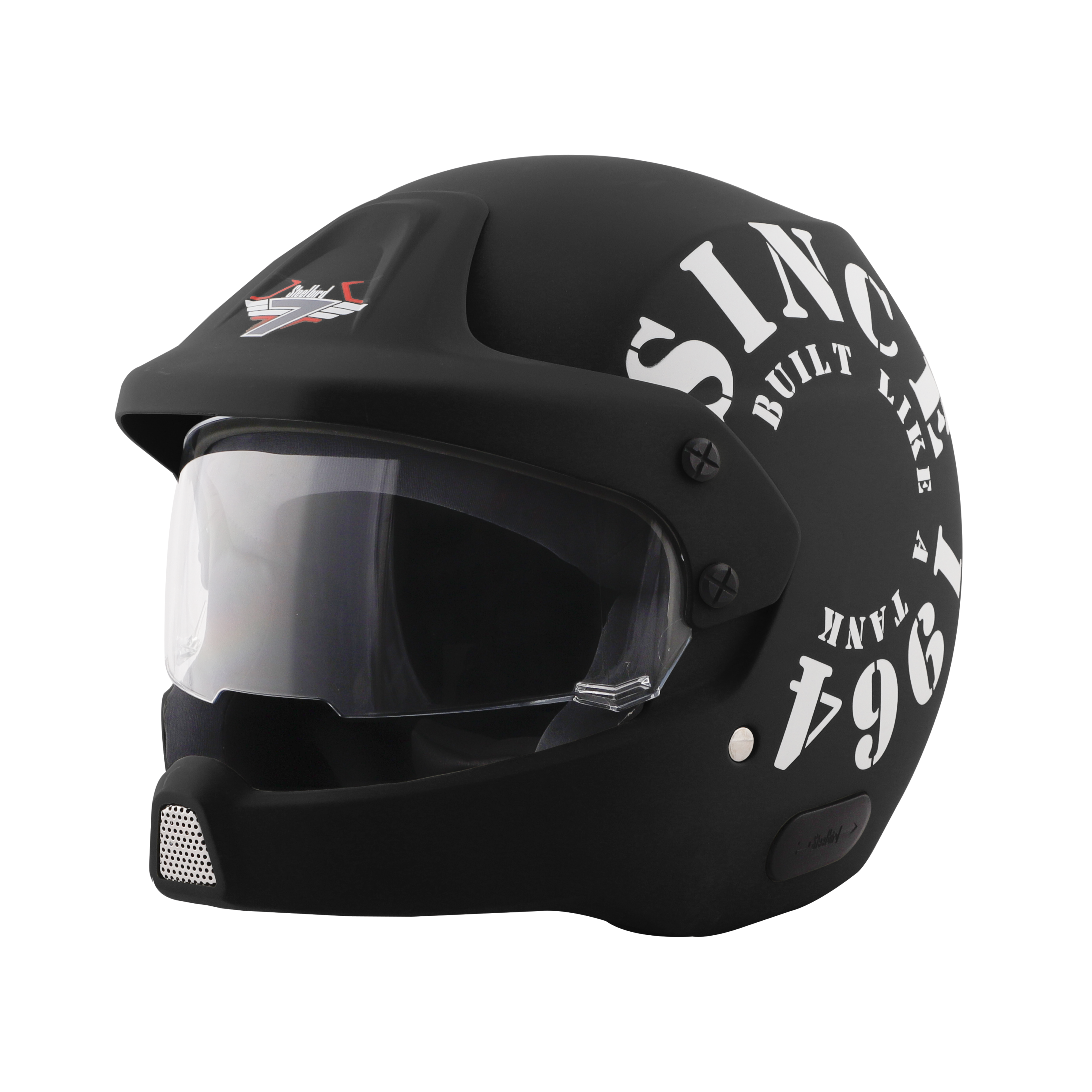 Steelbird 7Wings Rally Tank Open Face Helmet, ISI Certified Off Road Helmet (Matt Black White With Clear Visor)