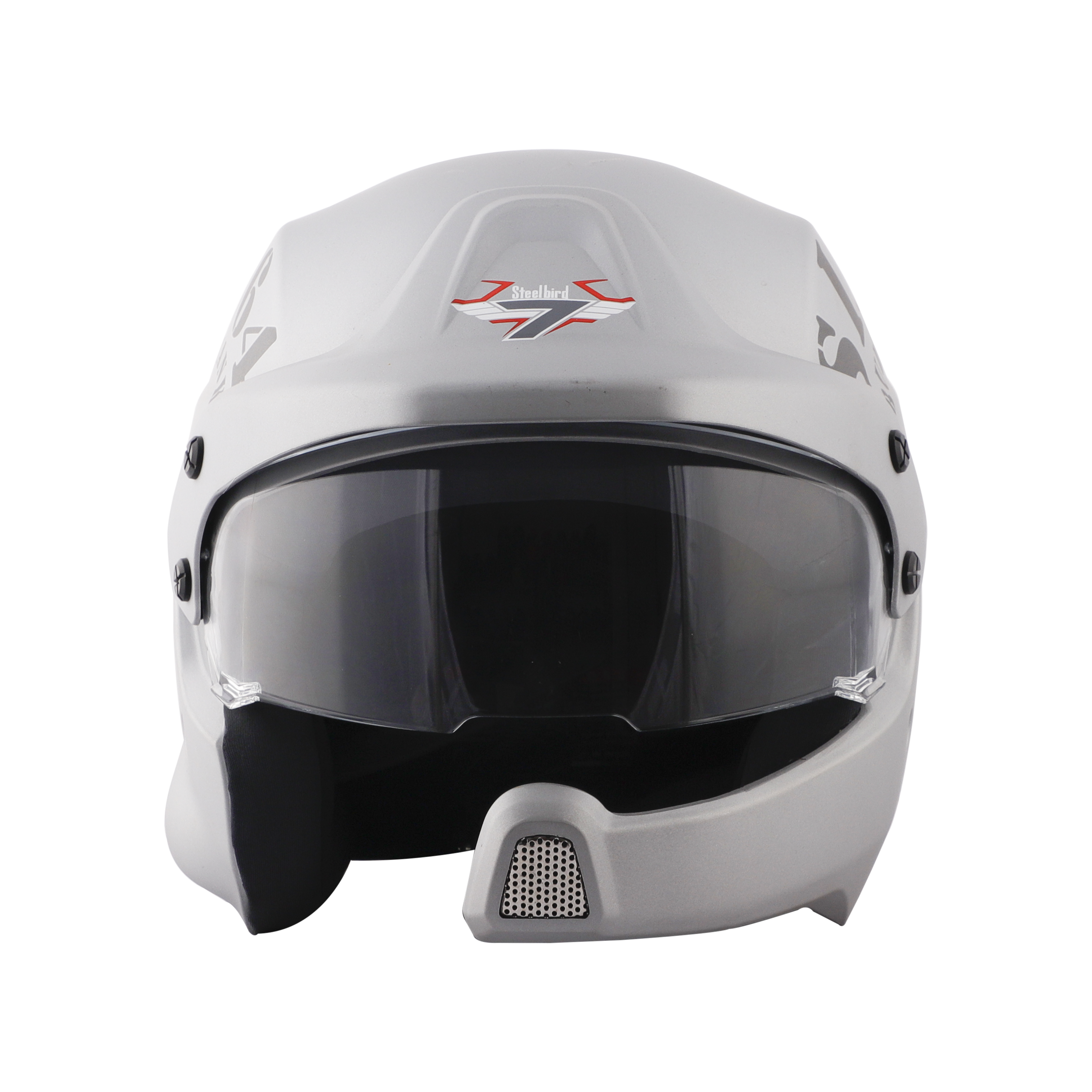 Steelbird 7Wings Rally Tank Open Face Helmet, ISI Certified Off Road Helmet (Matt Silver Grey With Clear Visor)