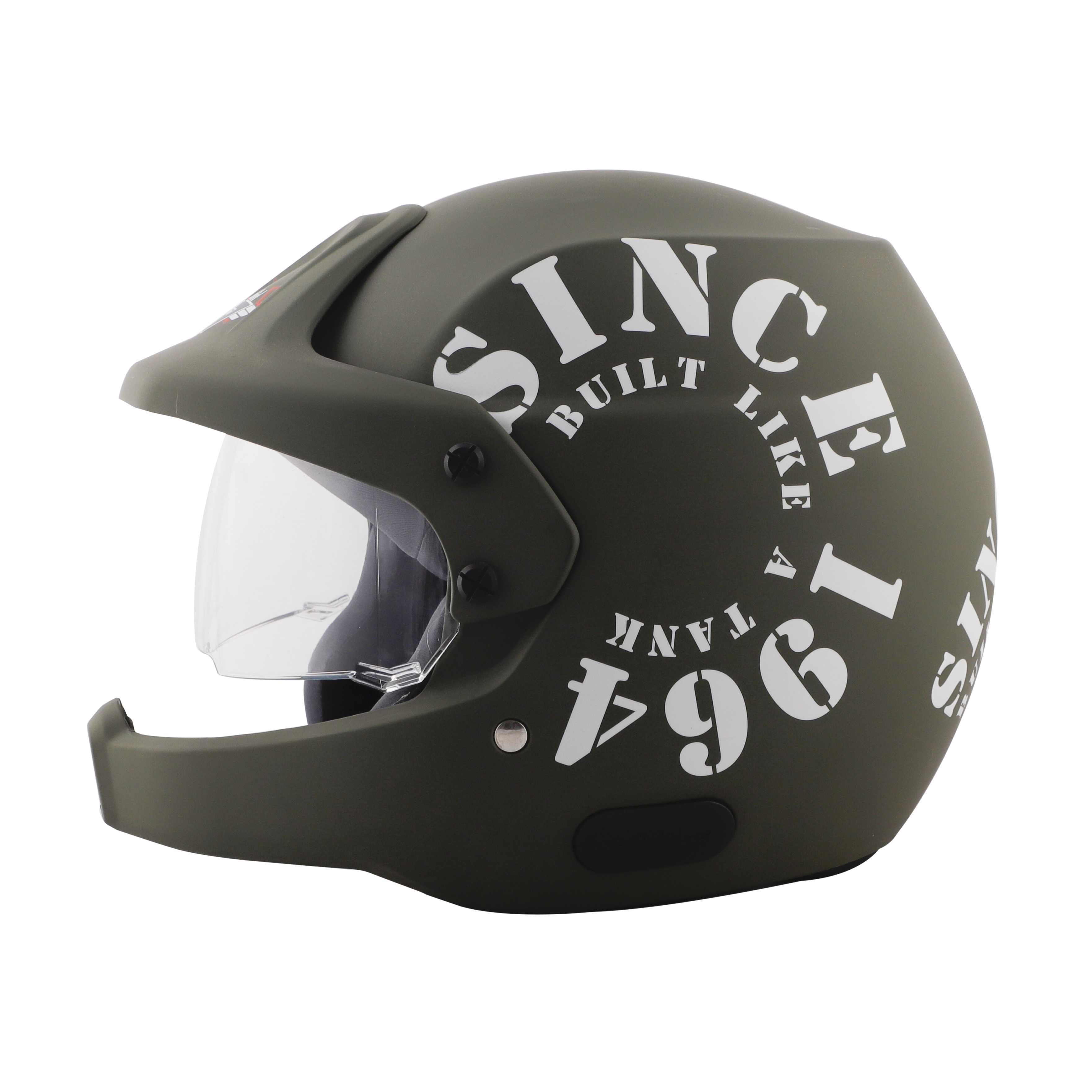Steelbird 7Wings Rally Tank Open Face Helmet, ISI Certified Off Road Helmet (Matt Battle Green White With Clear Visor)