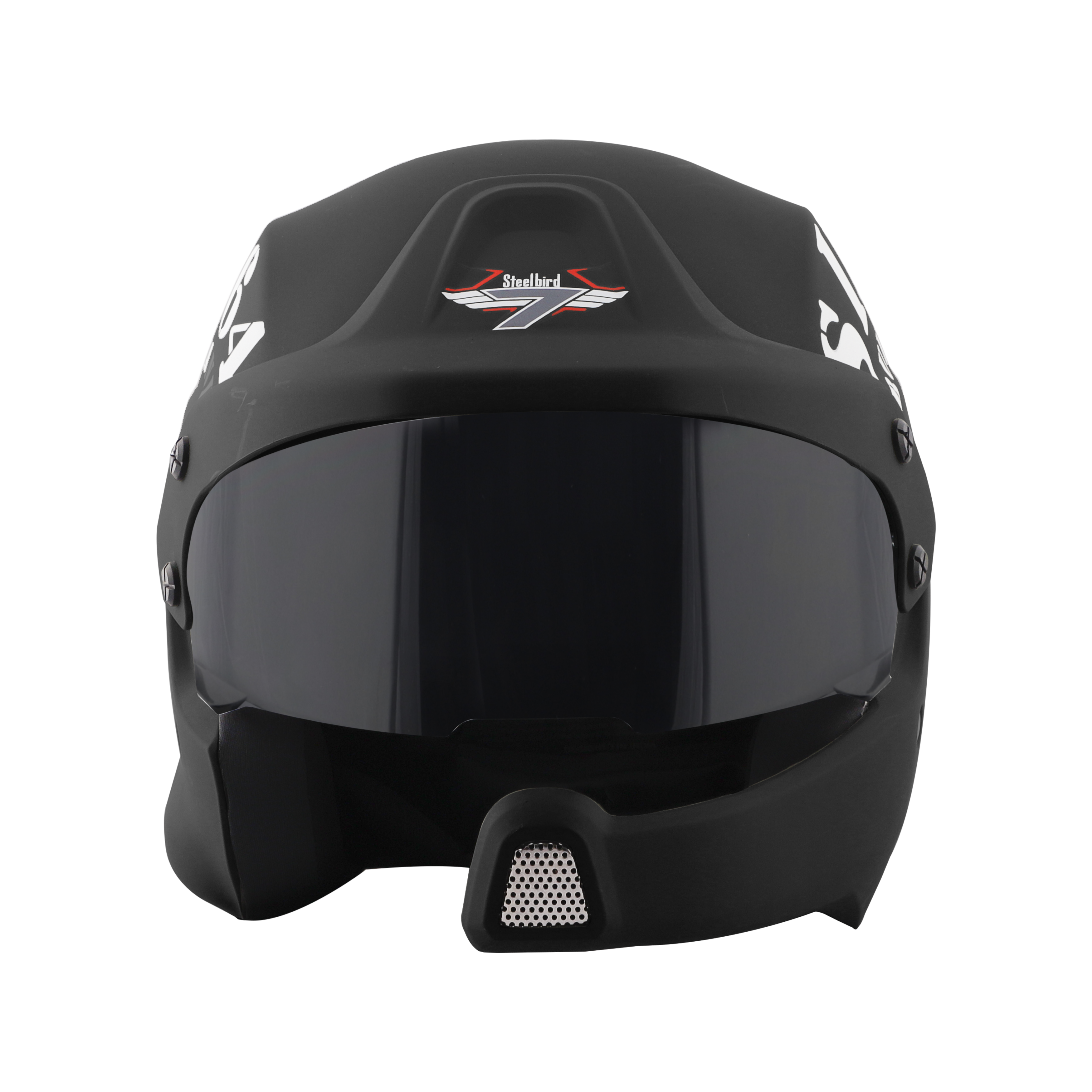 Steelbird 7Wings Rally Tank Open Face Helmet, ISI Certified Off Road Helmet (Matt Black White With Smoke Visor)