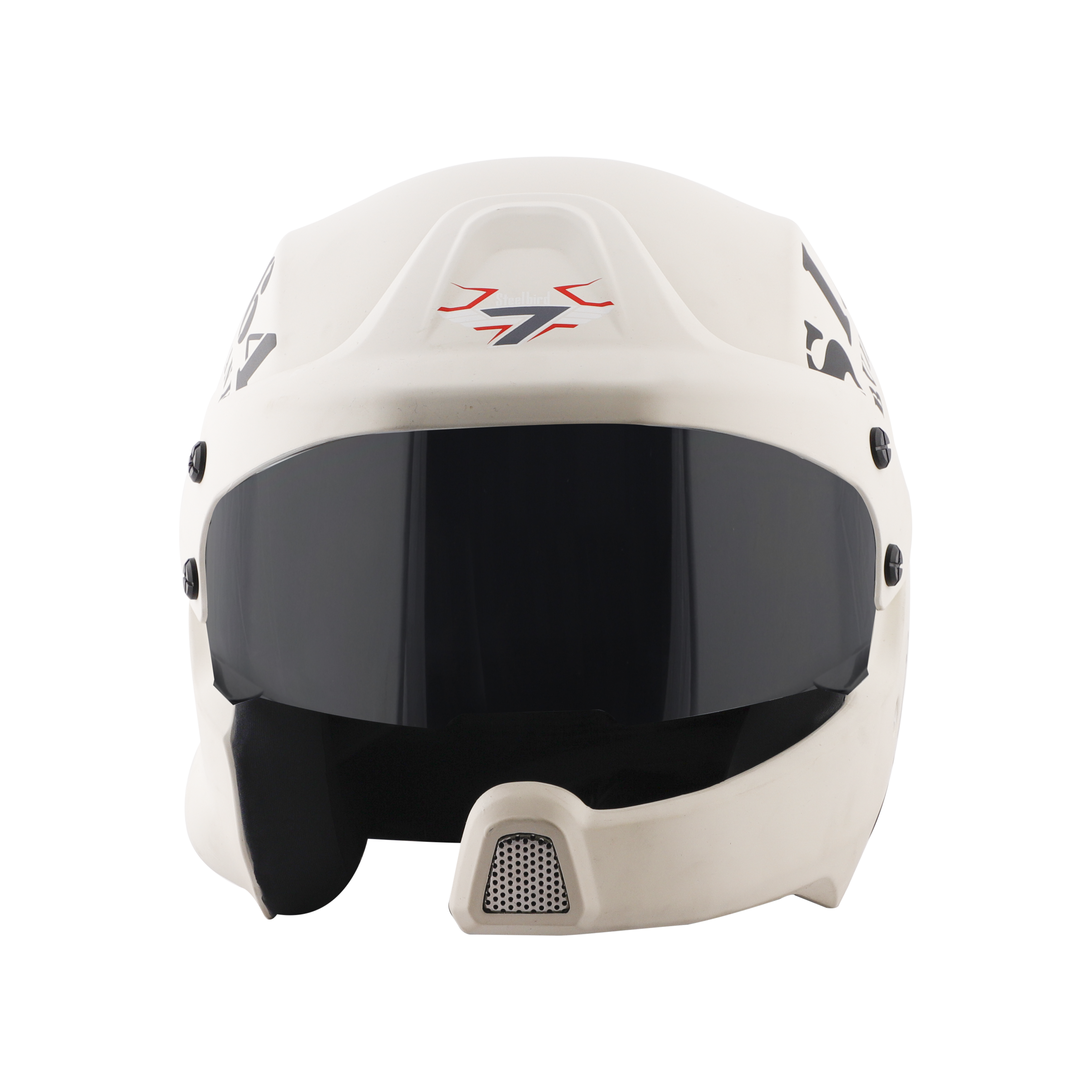 Steelbird 7Wings Rally Tank Open Face Helmet, ISI Certified Off Road Helmet (Matt Off White Black With Smoke Visor)