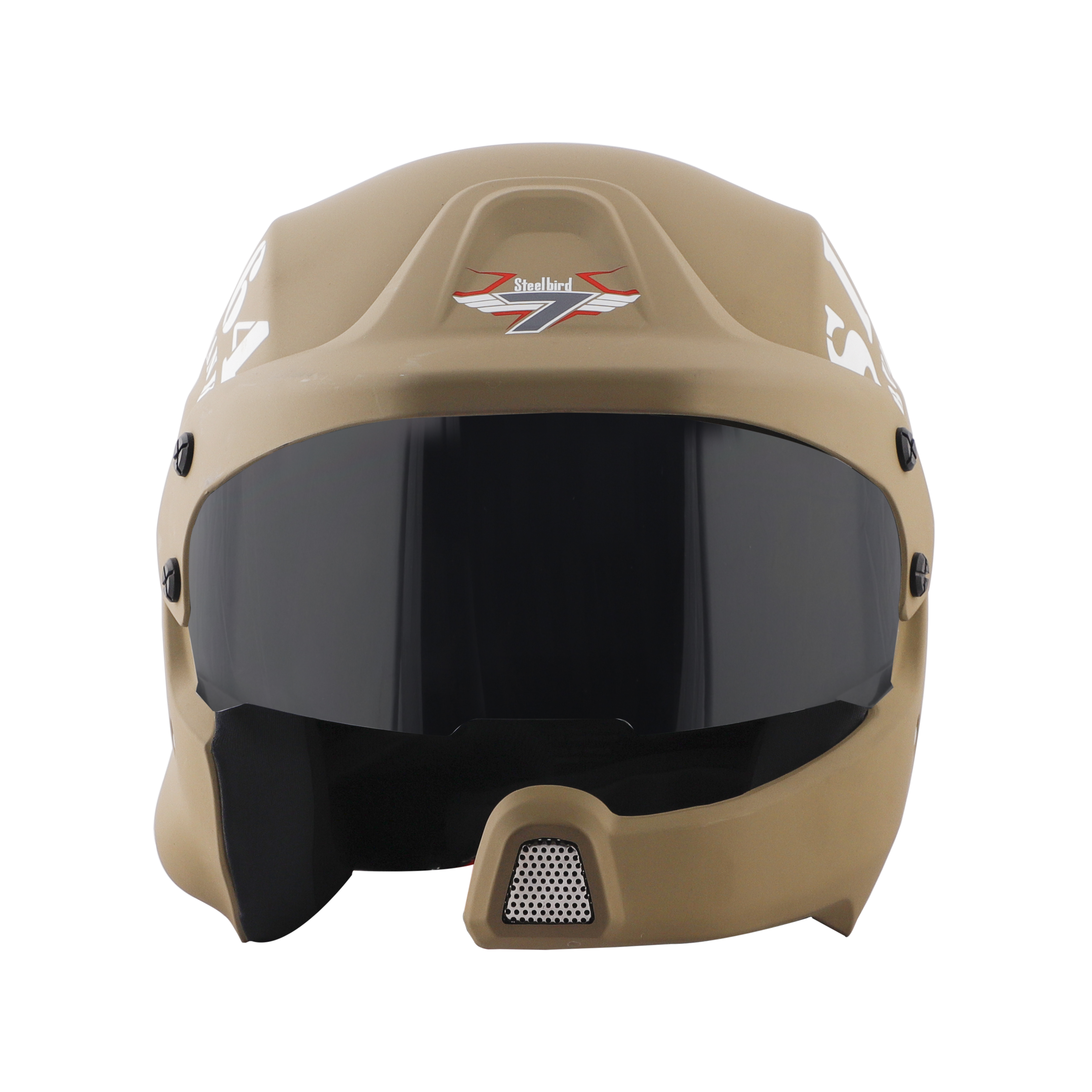 Steelbird 7Wings Rally Tank Open Face Helmet, ISI Certified Off Road Helmet (Matt Desert Storm White With Smoke Visor)
