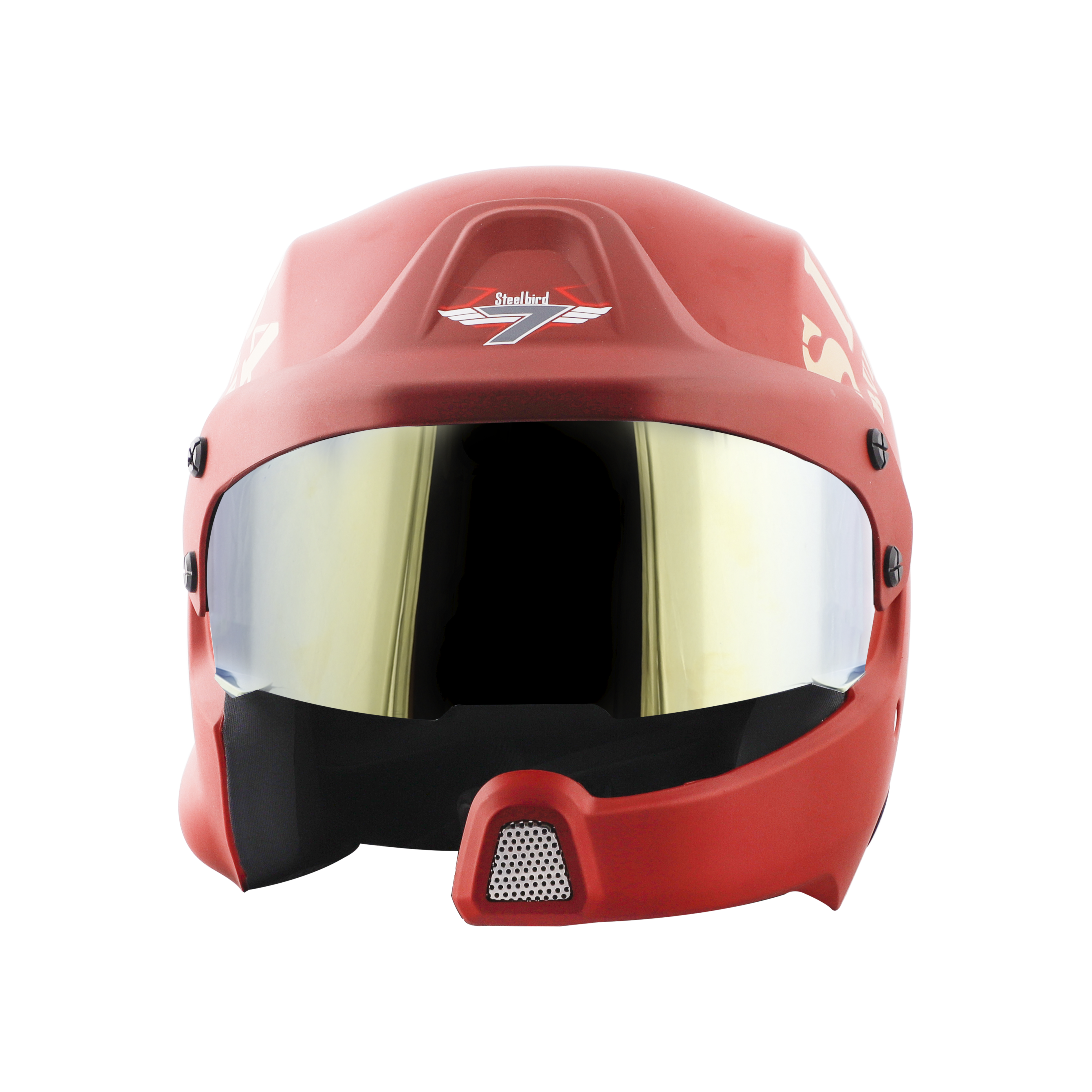 Steelbird 7Wings Rally Tank Open Face Helmet, ISI Certified Off Road Helmet (Matt Maroon Gold With Chrome Gold Visor)