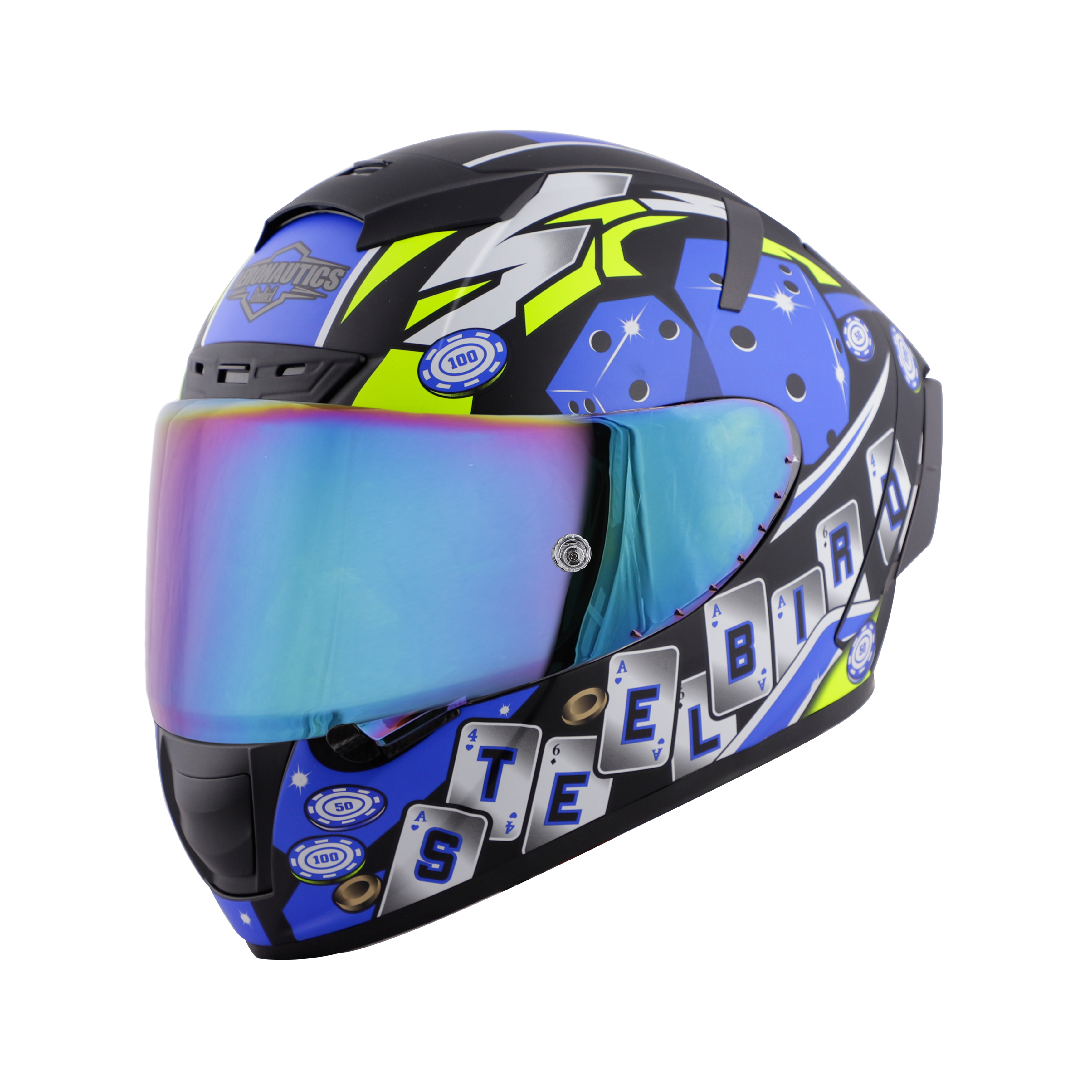 SA-2 CASINO MAT BLACK WITH BLUE ( FITTED WITH CLEAR VISOR EXTRA RAINBOW CHROME VISOR FREE WITH ANTI-FOG SHIELD HOLDER)