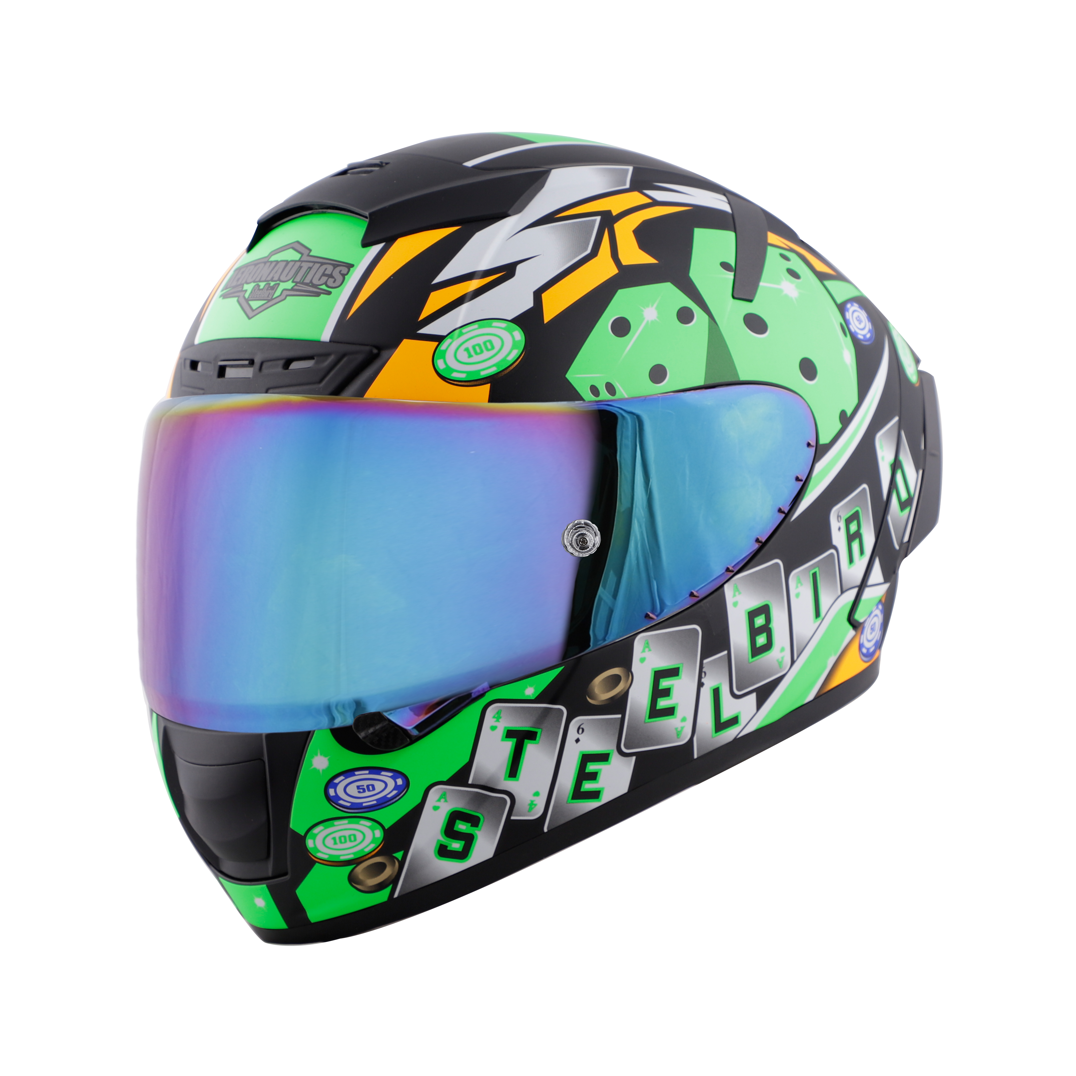 SA-2 CASINO MAT BLACK WITH GREEN ( FITTED WITH CLEAR VISOR EXTRA RAINBOW CHROME VISOR FREE WITH ANTI-FOG SHIELD HOLDER)