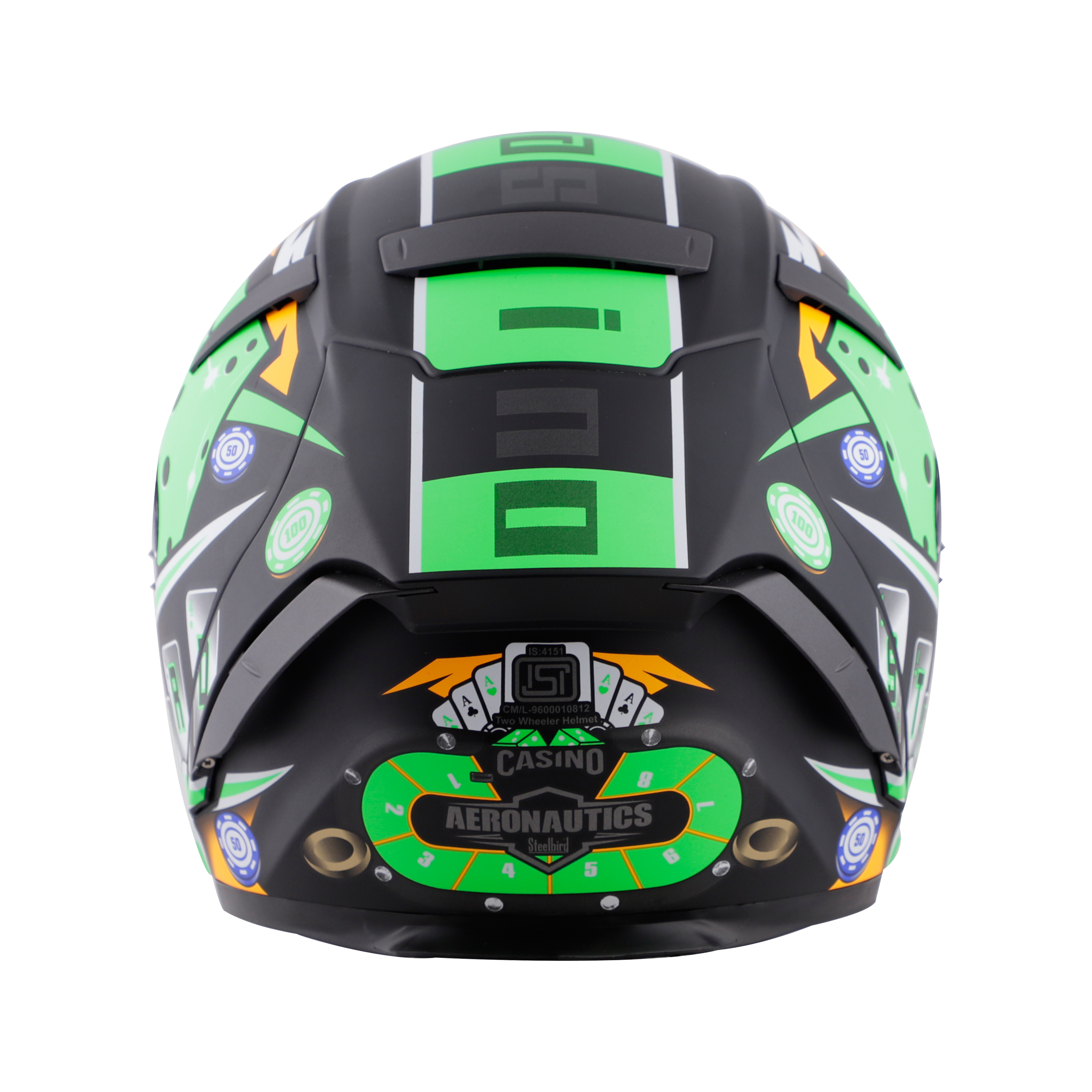 SA-2 CASINO MAT BLACK WITH GREEN ( FITTED WITH CLEAR VISOR EXTRA RAINBOW CHROME VISOR FREE WITH ANTI-FOG SHIELD HOLDER)