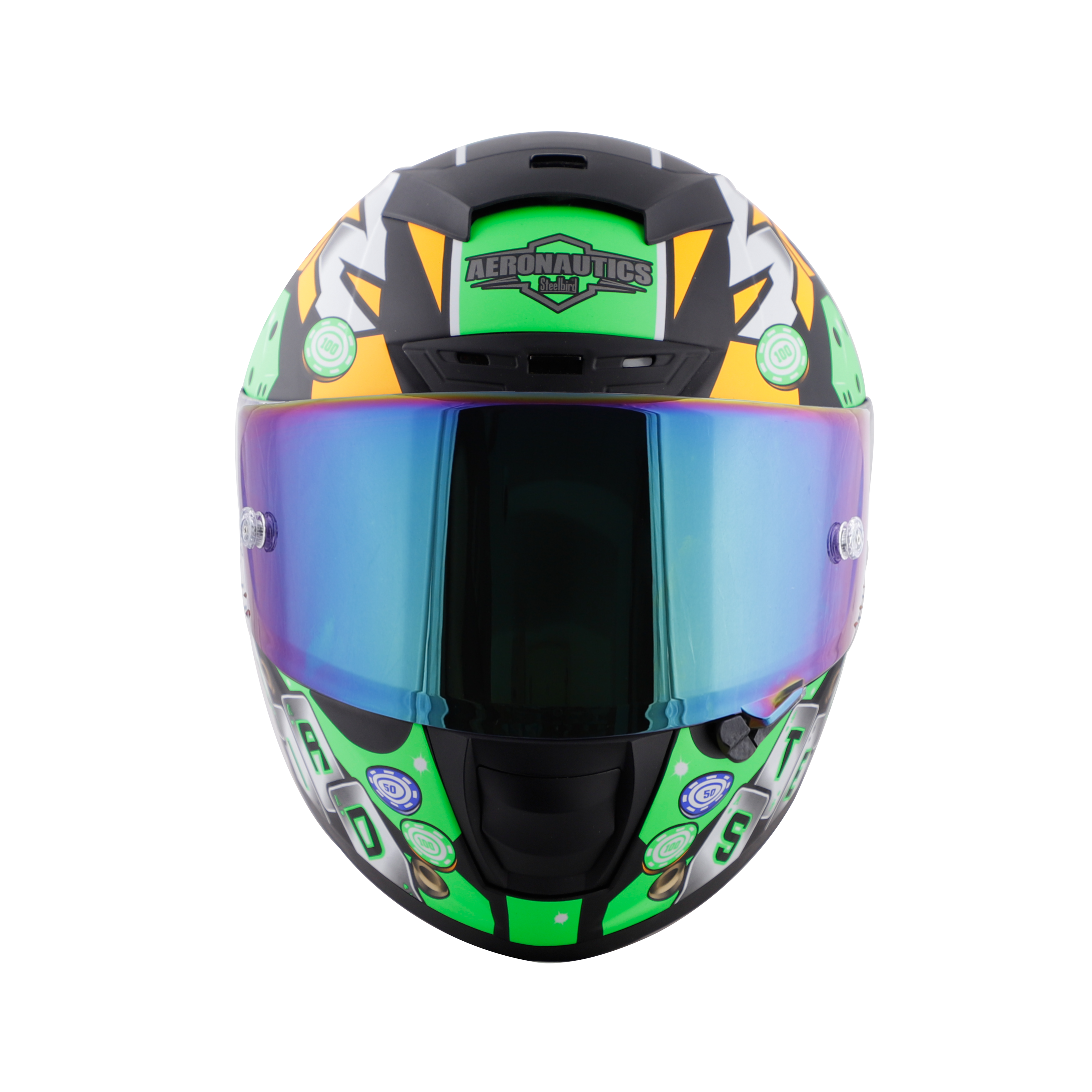 SA-2 CASINO MAT BLACK WITH GREEN ( FITTED WITH CLEAR VISOR EXTRA RAINBOW CHROME VISOR FREE WITH ANTI-FOG SHIELD HOLDER)