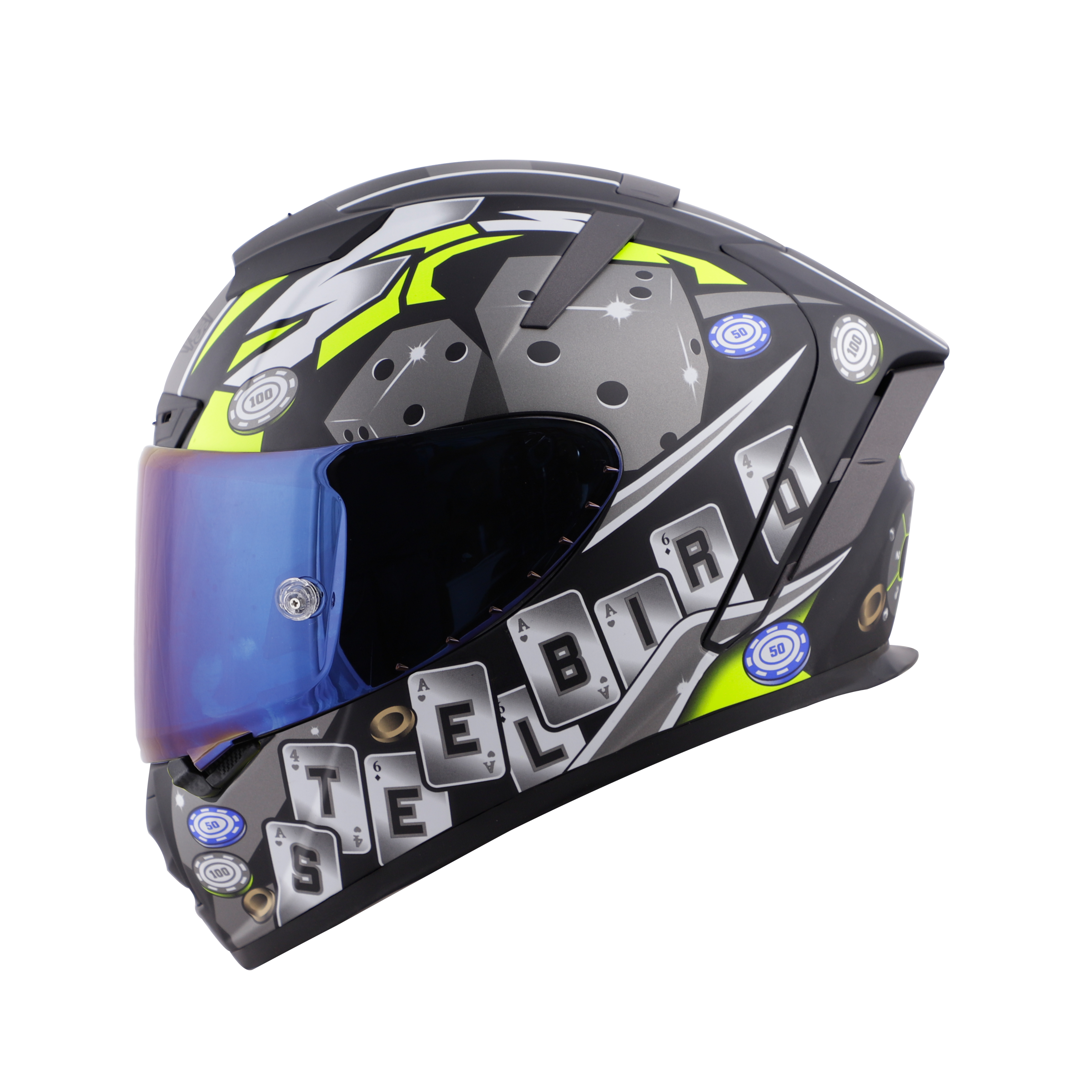 SA-2 CASINO MAT BLACK WITH GREY ( FITTED WITH CLEAR VISOR EXTRA BLUE CHROME VISOR FREE WITH ANTI-FOG SHIELD HOLDER)