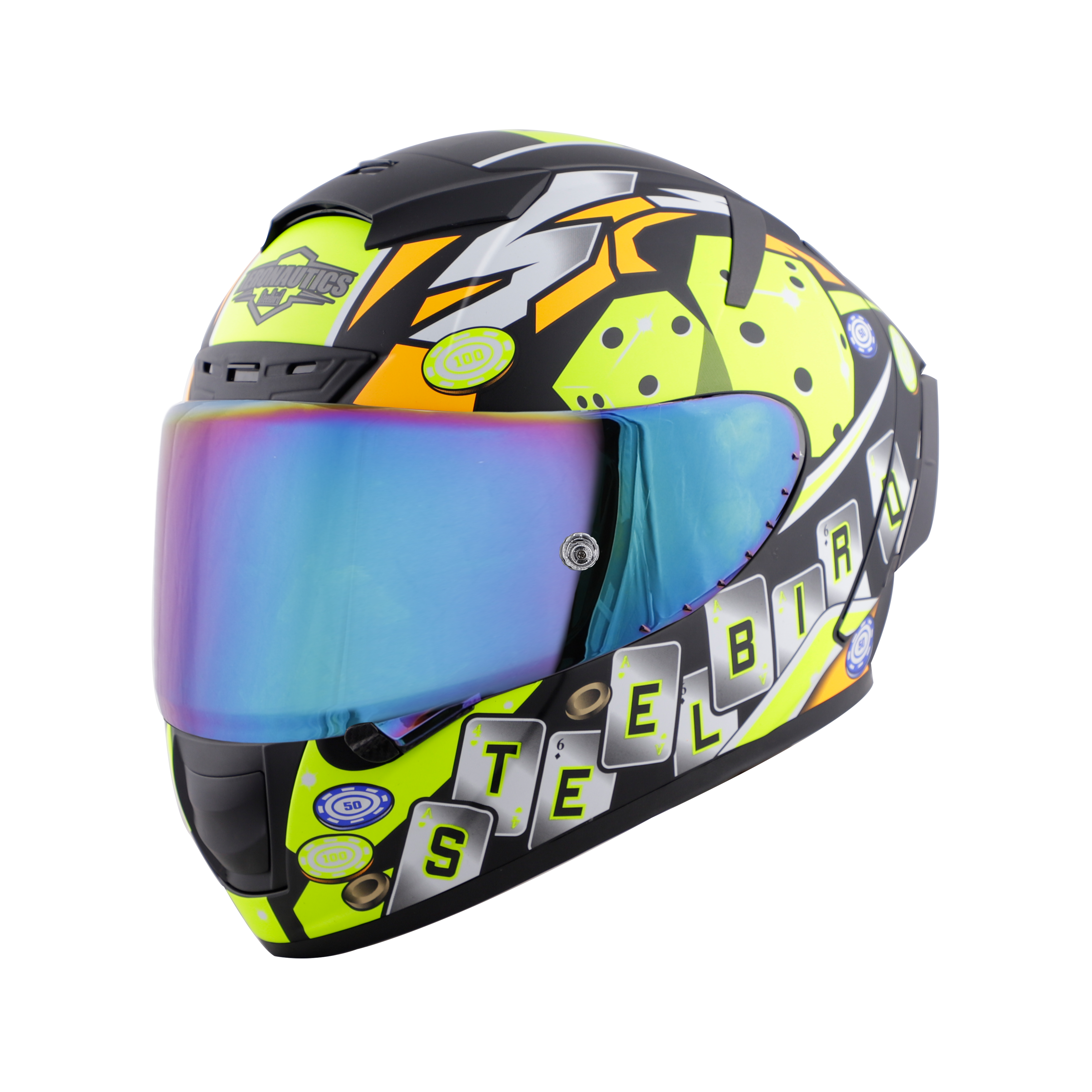 SA-2 CASINO MAT BLACK WITH NEON ( FITTED WITH CLEAR VISOR EXTRA RAINBOW CHROME VISOR FREE WITH ANTI-FOG SHIELD HOLDER)