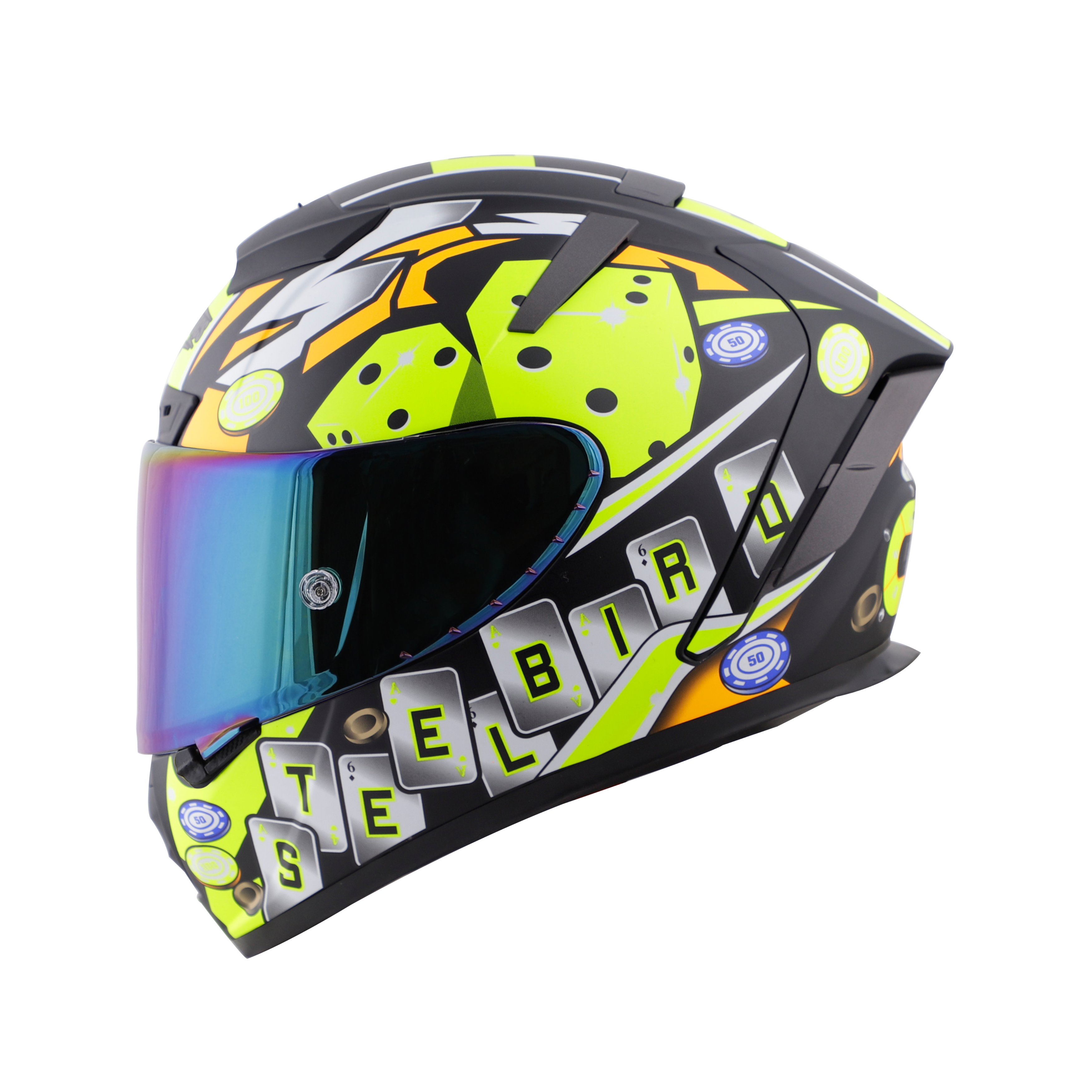 SA-2 CASINO MAT BLACK WITH NEON ( FITTED WITH CLEAR VISOR EXTRA RAINBOW CHROME VISOR FREE WITH ANTI-FOG SHIELD HOLDER)