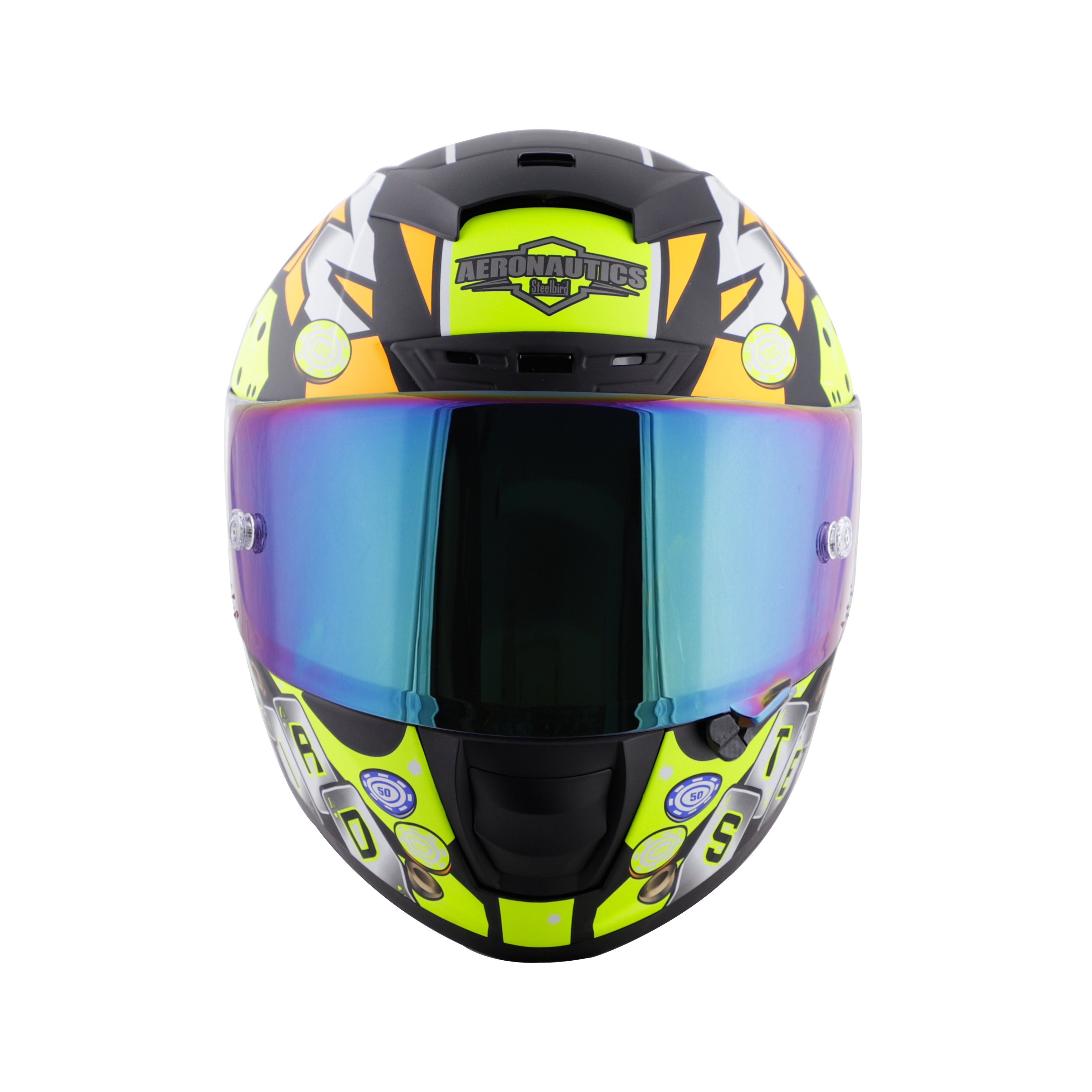 SA-2 CASINO MAT BLACK WITH NEON ( FITTED WITH CLEAR VISOR EXTRA RAINBOW CHROME VISOR FREE WITH ANTI-FOG SHIELD HOLDER)