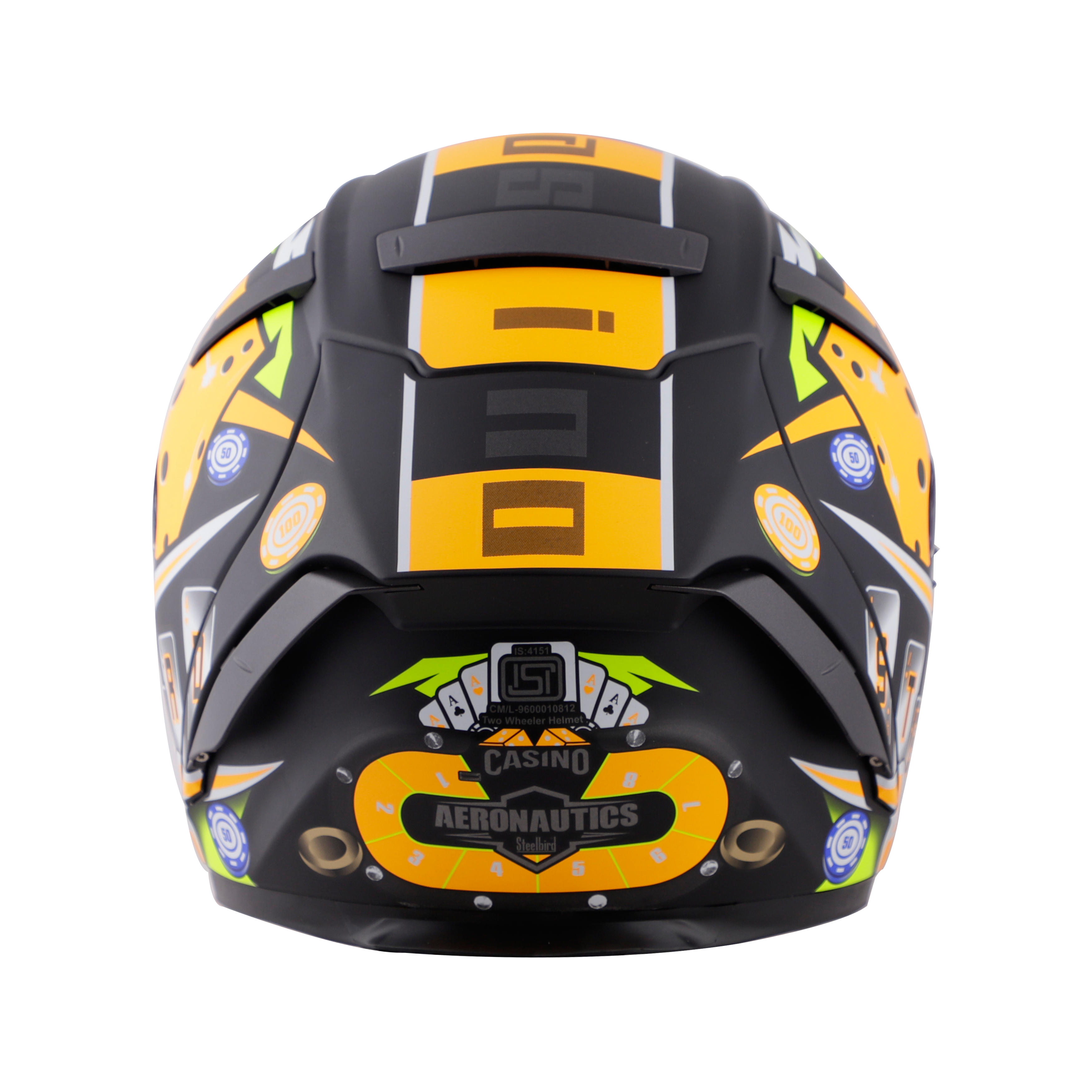 SA-2 CASINO MAT BLACK WITH ORANGE ( FITTED WITH CLEAR VISOR EXTRA GOLD CHROME VISOR FREE WITH ANTI-FOG SHIELD HOLDER)