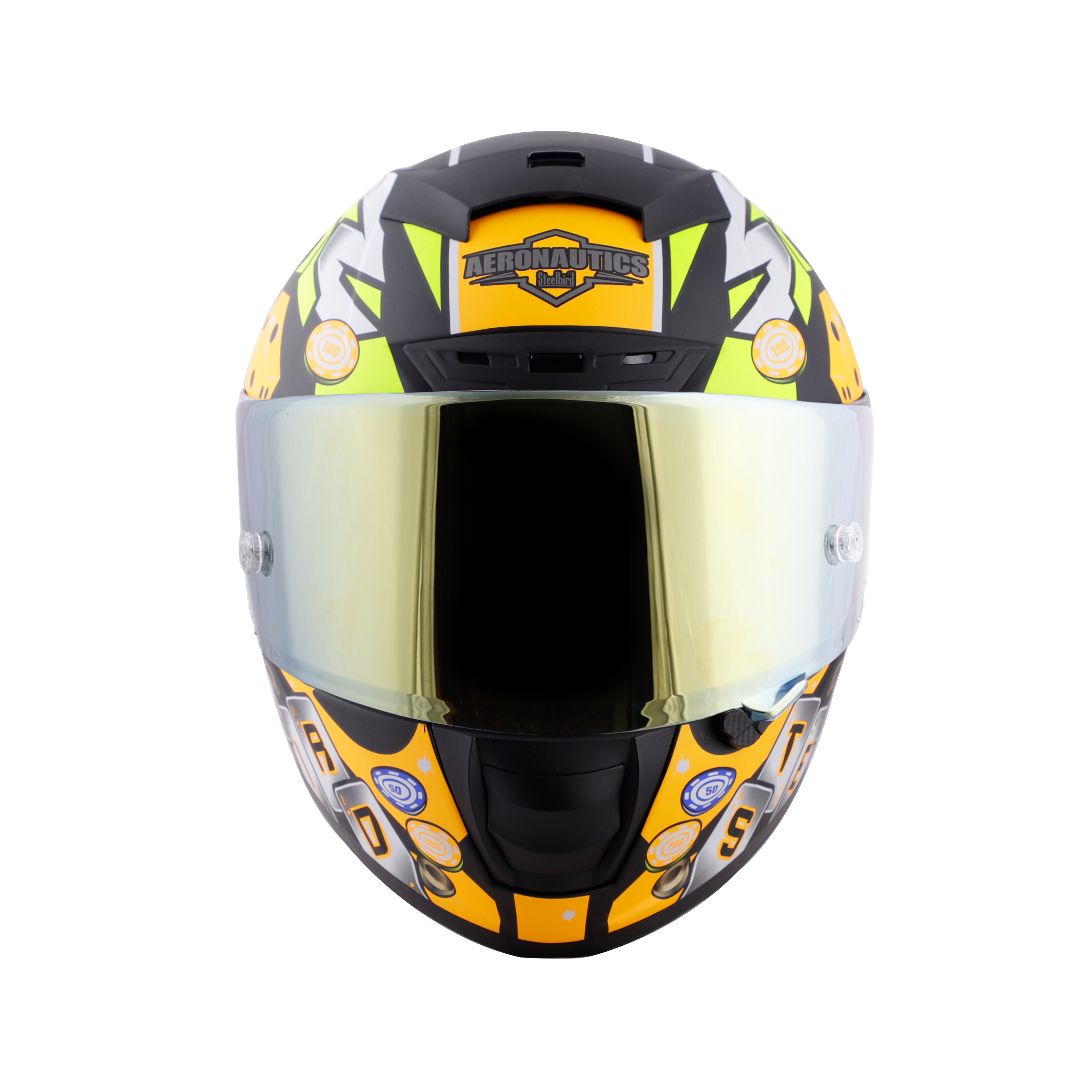 SA-2 CASINO MAT BLACK WITH ORANGE ( FITTED WITH CLEAR VISOR EXTRA GOLD CHROME VISOR FREE WITH ANTI-FOG SHIELD HOLDER)